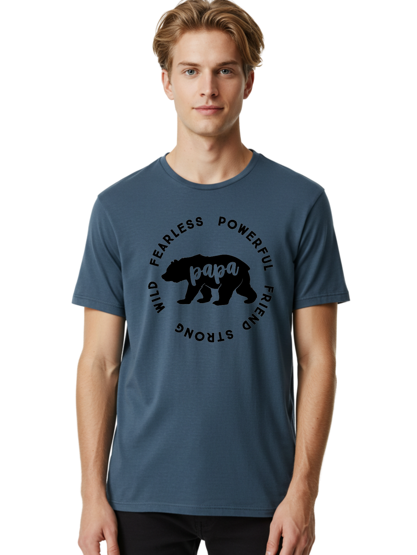 Papa Bear Men'S Graphic Tee, 100% Cotton, Comfortable Casual Summer Wear, Machine Washable, Bear Silhouette, Papa Bear, Wild Bear, Powerful Bear, Fearless Bear, Strong Friend, Fatherly Love, Bear Graphics, Personalized Gift, Father'S Day Ideas Aae575