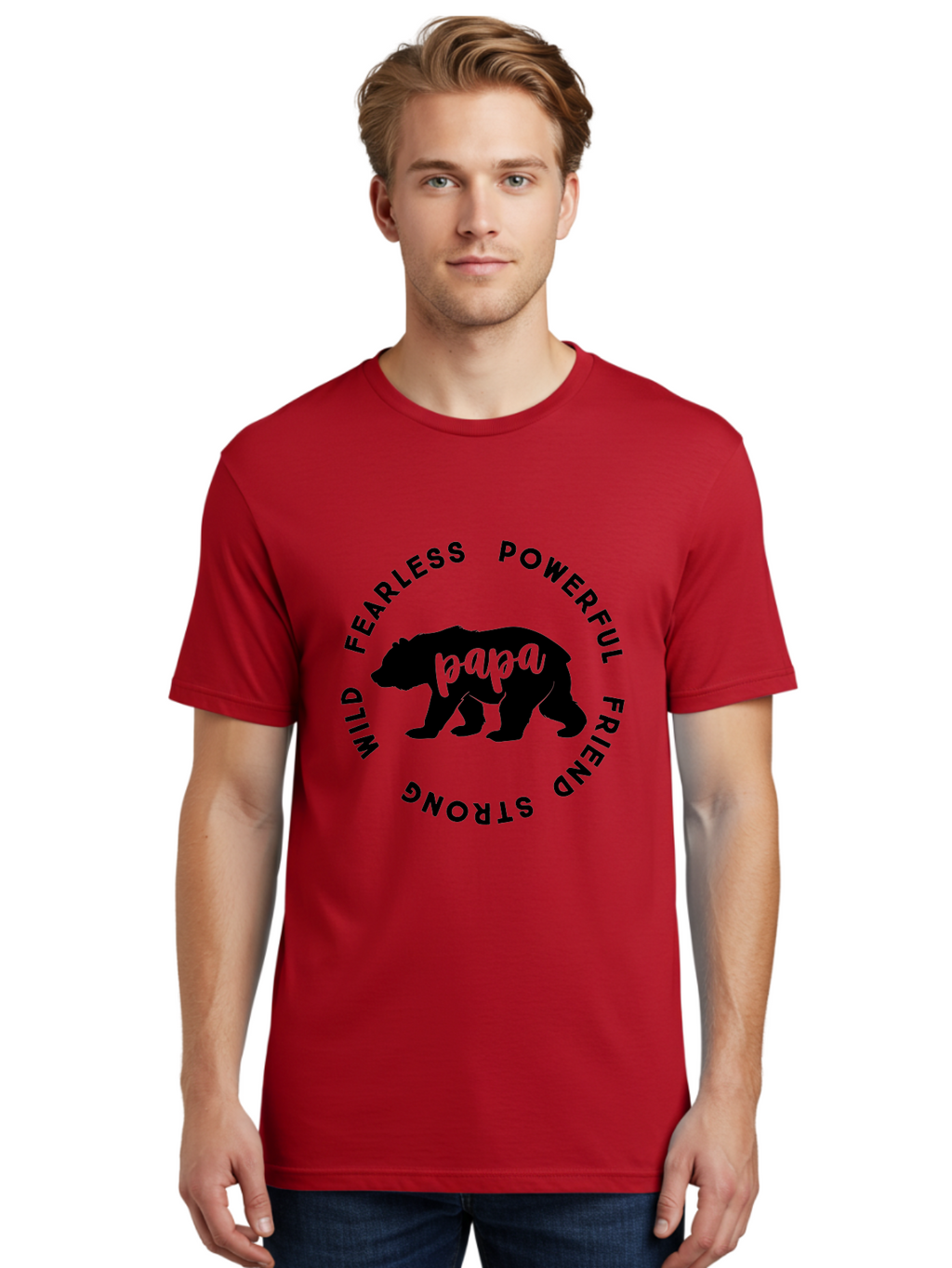 Papa Bear Men'S Graphic Tee, 100% Cotton, Comfortable Casual Summer Wear, Machine Washable, Bear Silhouette, Papa Bear, Wild Bear, Powerful Bear, Fearless Bear, Strong Friend, Fatherly Love, Bear Graphics, Personalized Gift, Father'S Day Ideas Aae575