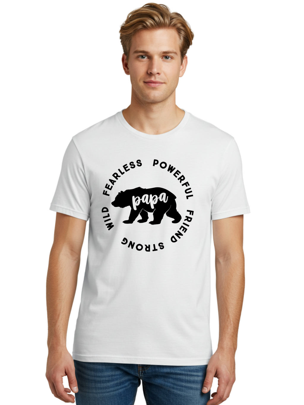 Papa Bear Men'S Graphic Tee, 100% Cotton, Comfortable Casual Summer Wear, Machine Washable, Bear Silhouette, Papa Bear, Wild Bear, Powerful Bear, Fearless Bear, Strong Friend, Fatherly Love, Bear Graphics, Personalized Gift, Father'S Day Ideas Aae575