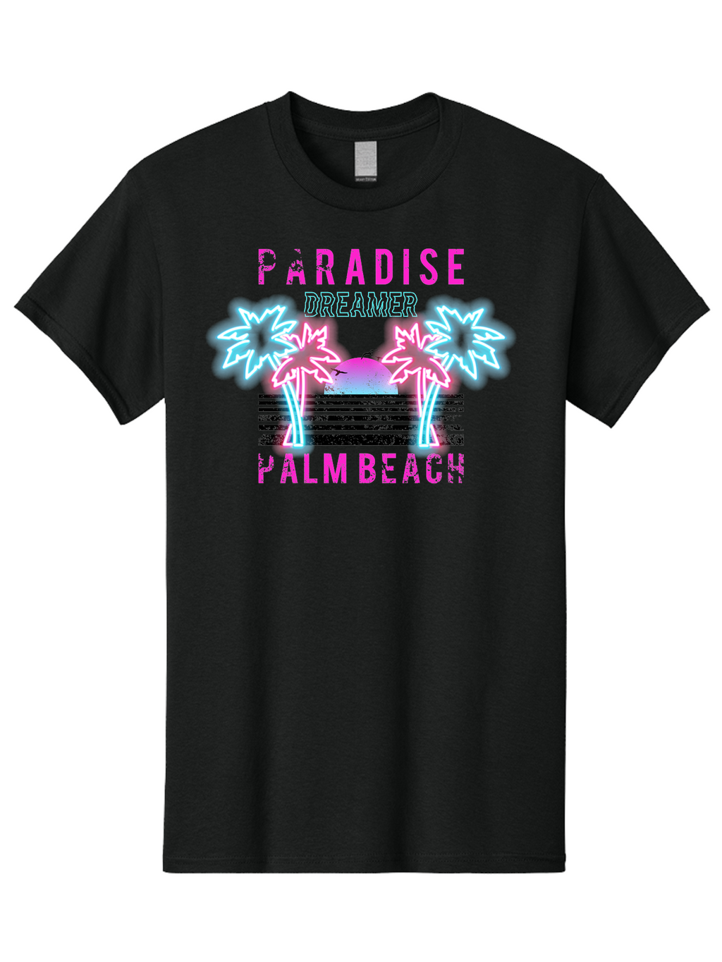 Paradise Dreamer Palm Beach -Men Men'S Graphic Tee, 100% Cotton, Comfortable Casual Summer Wear, Machine Washable, Neon Palm Trees, Tropical Getaway, Paradise Found, Dreamy Vacation, Beach Vibes, Retro Futurism, Futuristic Design, Aae576