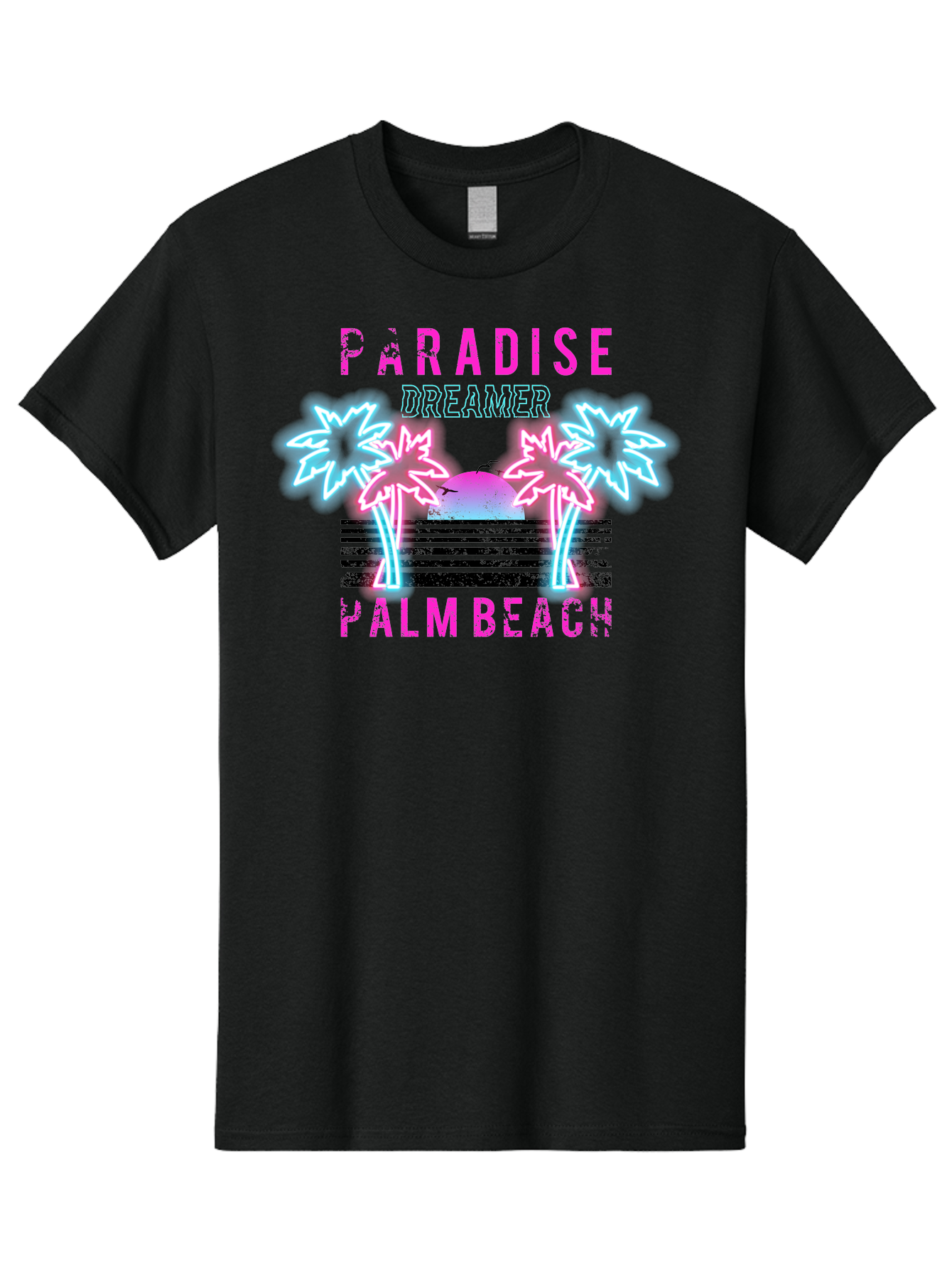 Paradise Dreamer Palm Beach -Men Men'S Graphic Tee, 100% Cotton, Comfortable Casual Summer Wear, Machine Washable, Neon Palm Trees, Tropical Getaway, Paradise Found, Dreamy Vacation, Beach Vibes, Retro Futurism, Futuristic Design, Aae576
