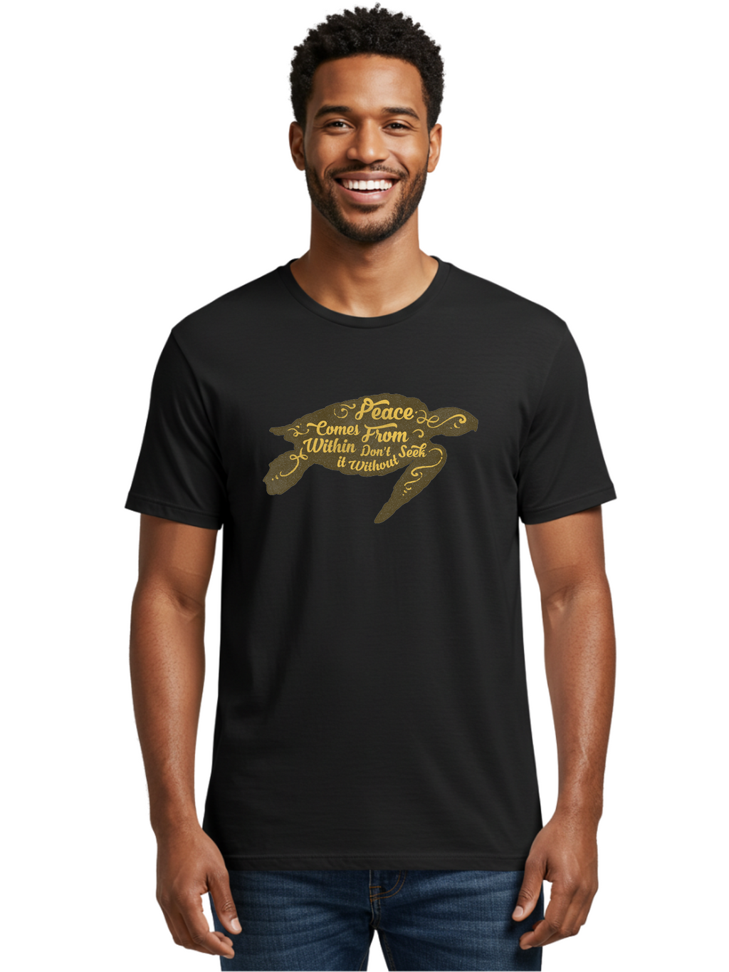 Peace Comes Within Men'S Graphic Tee, 100% Cotton, Comfortable Casual Summer Wear, Machine Washable, Peaceful Quote, Inspirational Words, Calming Message, Serene Turtle, Inner Peace, Mindfulness, Yoga, Meditation, Zen, Motivational Phrase Aae577