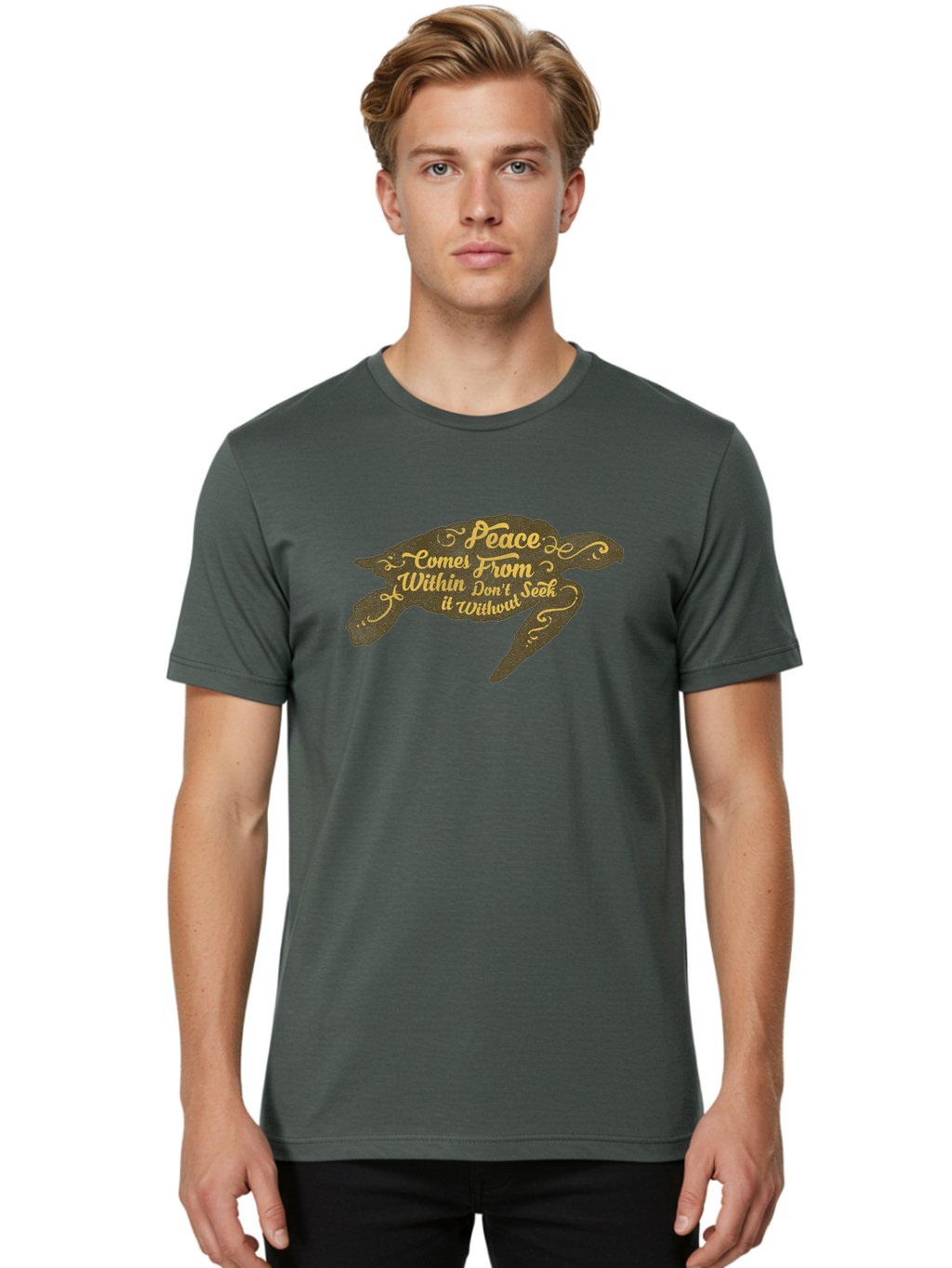 Peace Comes Within Men'S Graphic Tee, 100% Cotton, Comfortable Casual Summer Wear, Machine Washable, Peaceful Quote, Inspirational Words, Calming Message, Serene Turtle, Inner Peace, Mindfulness, Yoga, Meditation, Zen, Motivational Phrase Aae577