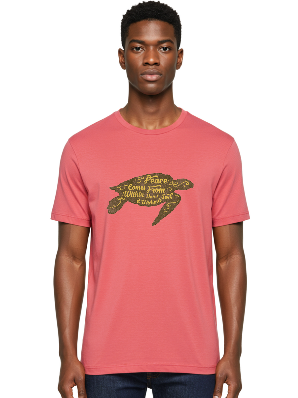 Peace Comes Within Men'S Graphic Tee, 100% Cotton, Comfortable Casual Summer Wear, Machine Washable, Peaceful Quote, Inspirational Words, Calming Message, Serene Turtle, Inner Peace, Mindfulness, Yoga, Meditation, Zen, Motivational Phrase Aae577