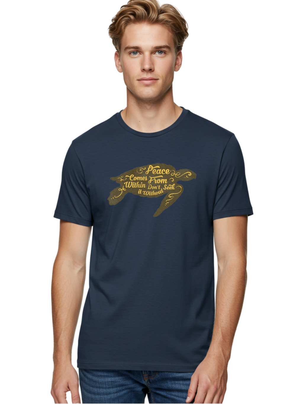 Peace Comes Within Men'S Graphic Tee, 100% Cotton, Comfortable Casual Summer Wear, Machine Washable, Peaceful Quote, Inspirational Words, Calming Message, Serene Turtle, Inner Peace, Mindfulness, Yoga, Meditation, Zen, Motivational Phrase Aae577
