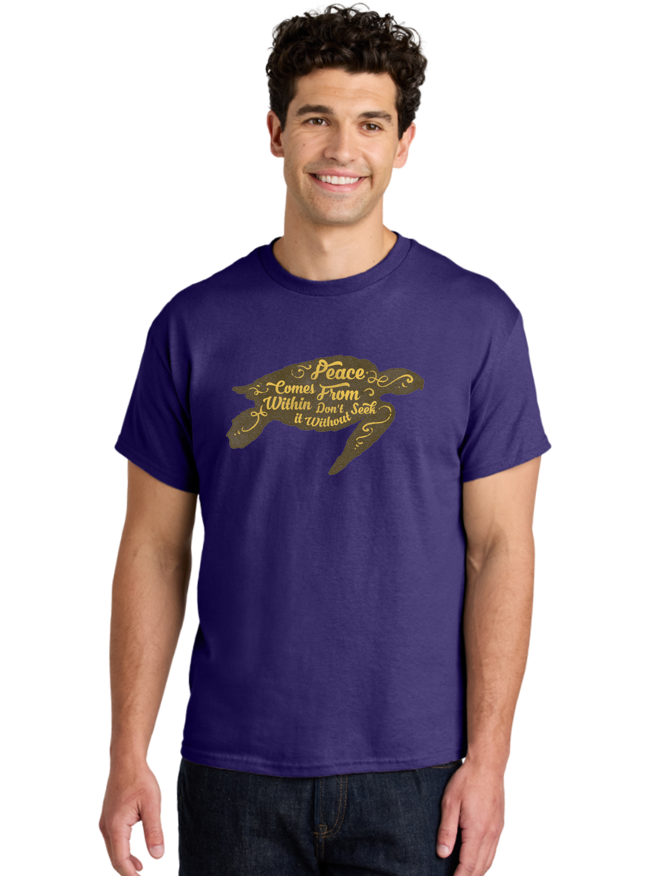Peace Comes Within Men'S Graphic Tee, 100% Cotton, Comfortable Casual Summer Wear, Machine Washable, Peaceful Quote, Inspirational Words, Calming Message, Serene Turtle, Inner Peace, Mindfulness, Yoga, Meditation, Zen, Motivational Phrase Aae577