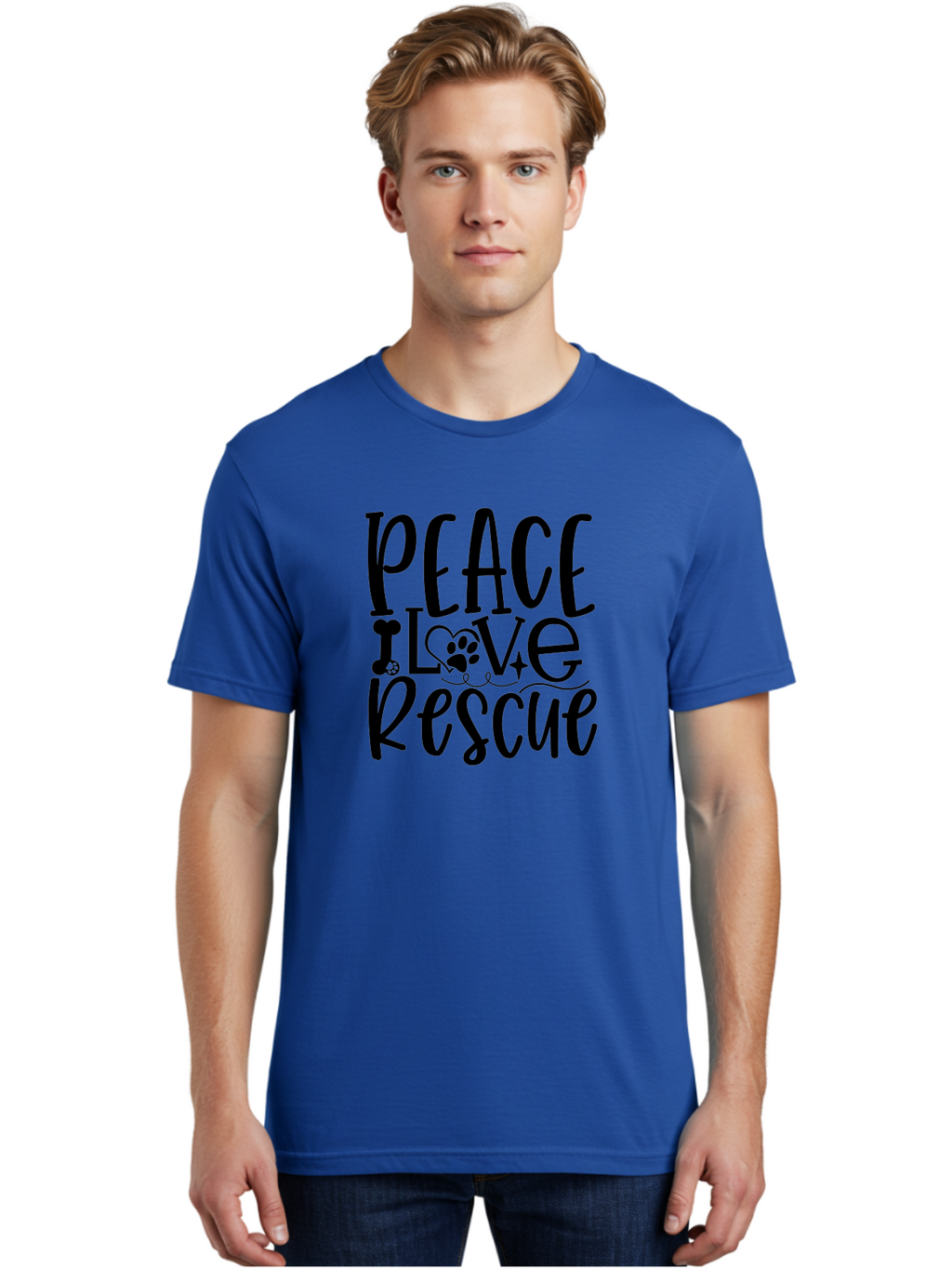 Peace Love Rescue Men'S Graphic Tee, 100% Cotton, Comfortable Casual Summer Wear, Machine Washable, Animal Rescue, Pet Adoption, Love For Pets, Peace And Love, Animal Welfare, Rescue Mission, Pet Love, Animal Shelter Aae578
