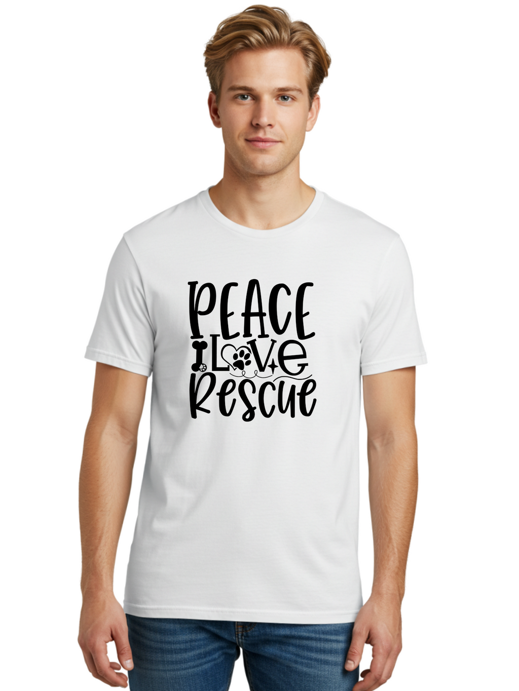 Peace Love Rescue Men'S Graphic Tee, 100% Cotton, Comfortable Casual Summer Wear, Machine Washable, Animal Rescue, Pet Adoption, Love For Pets, Peace And Love, Animal Welfare, Rescue Mission, Pet Love, Animal Shelter Aae578