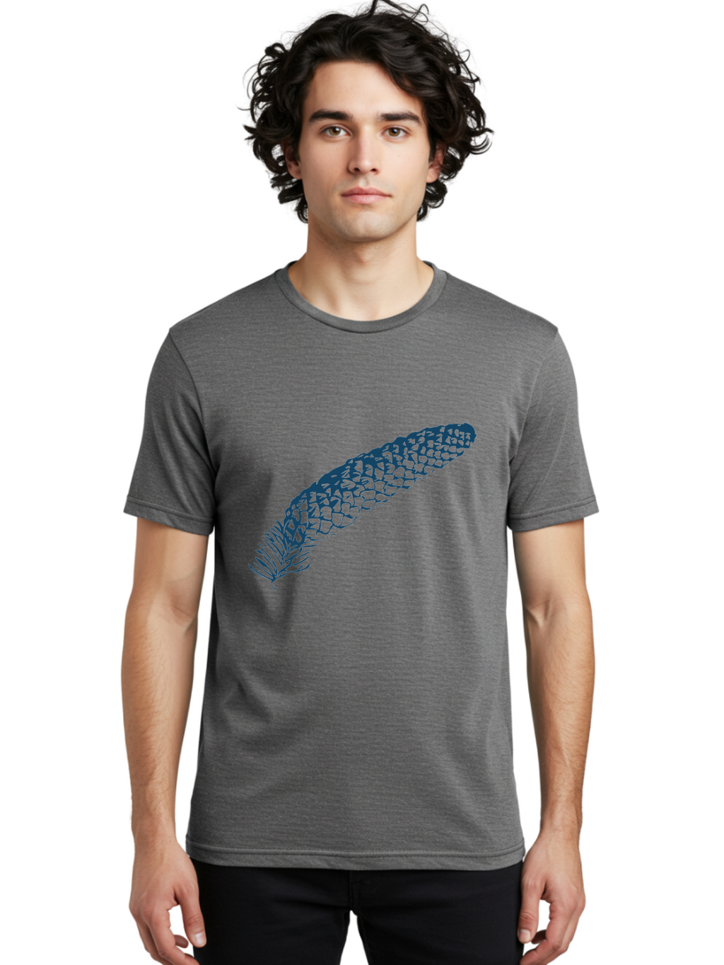 Pinecone Men'S Graphic Tee, 100% Cotton, Comfortable Casual Summer Wear, Machine Washable, Blue Feather Illustration, Intricate Scale Pattern, Bird Symbolism, Nature-Inspired Art, Abstract Design, Feather Texture, Artistic Expression, Aae581