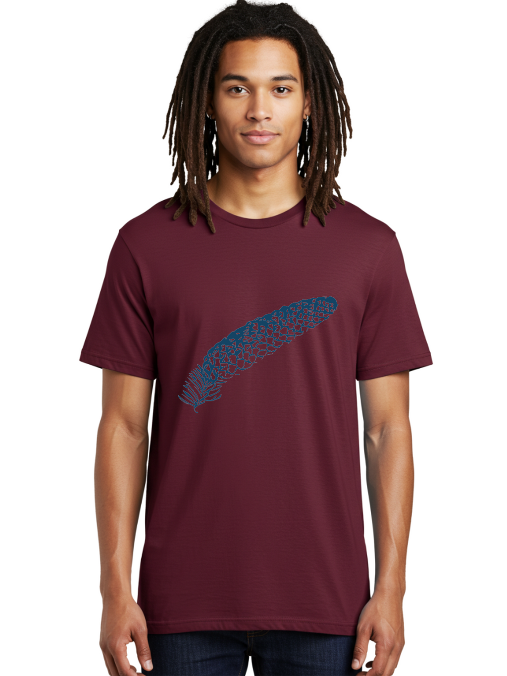 Pinecone Men'S Graphic Tee, 100% Cotton, Comfortable Casual Summer Wear, Machine Washable, Blue Feather Illustration, Intricate Scale Pattern, Bird Symbolism, Nature-Inspired Art, Abstract Design, Feather Texture, Artistic Expression, Aae581