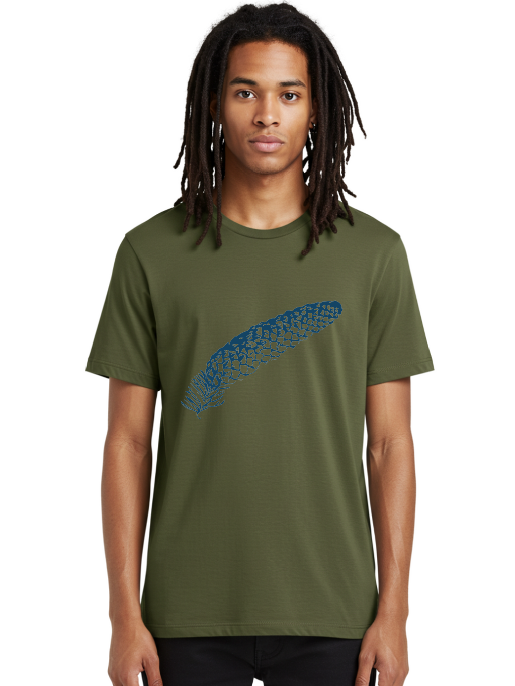 Pinecone Men'S Graphic Tee, 100% Cotton, Comfortable Casual Summer Wear, Machine Washable, Blue Feather Illustration, Intricate Scale Pattern, Bird Symbolism, Nature-Inspired Art, Abstract Design, Feather Texture, Artistic Expression, Aae581