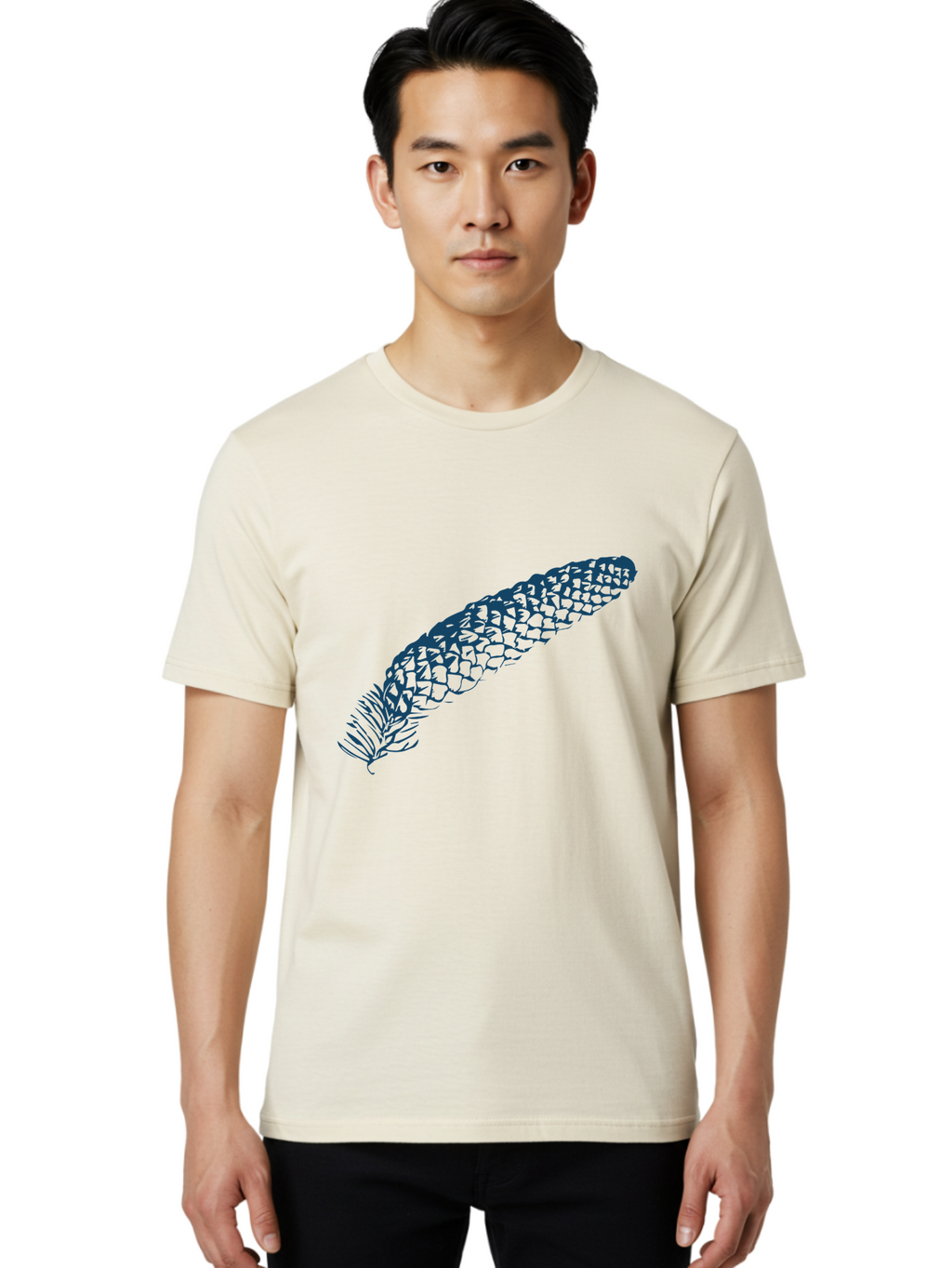 Pinecone Men'S Graphic Tee, 100% Cotton, Comfortable Casual Summer Wear, Machine Washable, Blue Feather Illustration, Intricate Scale Pattern, Bird Symbolism, Nature-Inspired Art, Abstract Design, Feather Texture, Artistic Expression, Aae581