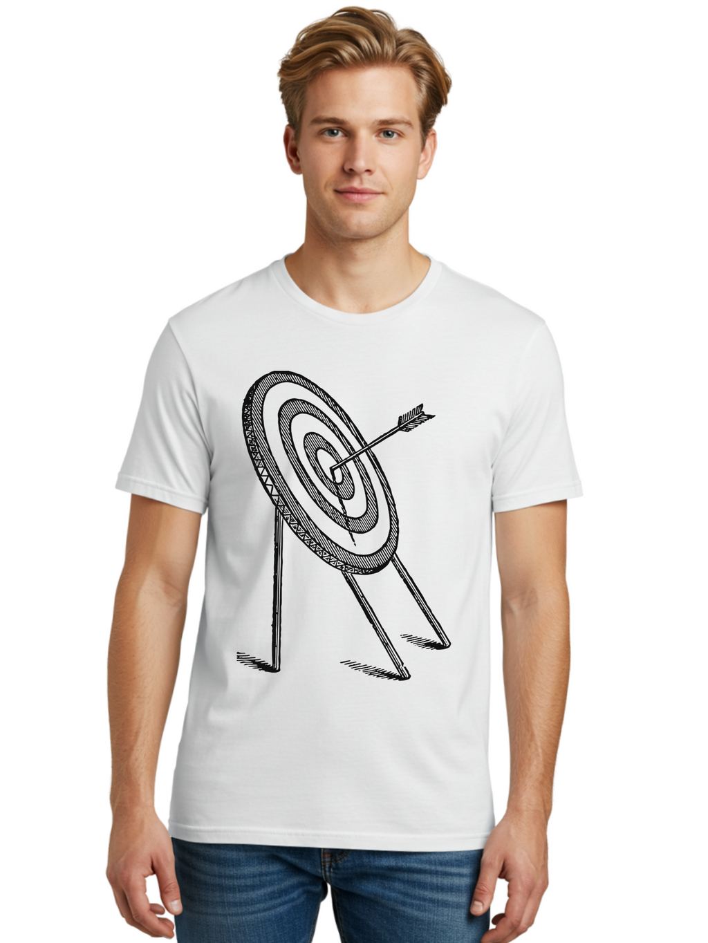 Point Of Impact Men'S Graphic Tee, 100% Cotton, Comfortable Casual Summer Wear, Machine Washable, Target Practice, Archery Skills, Direct Hit, Precision Shooting, Bullseye, Focused Aim, Arrow In Target, Goal Achievement, Success Symbol Aae583