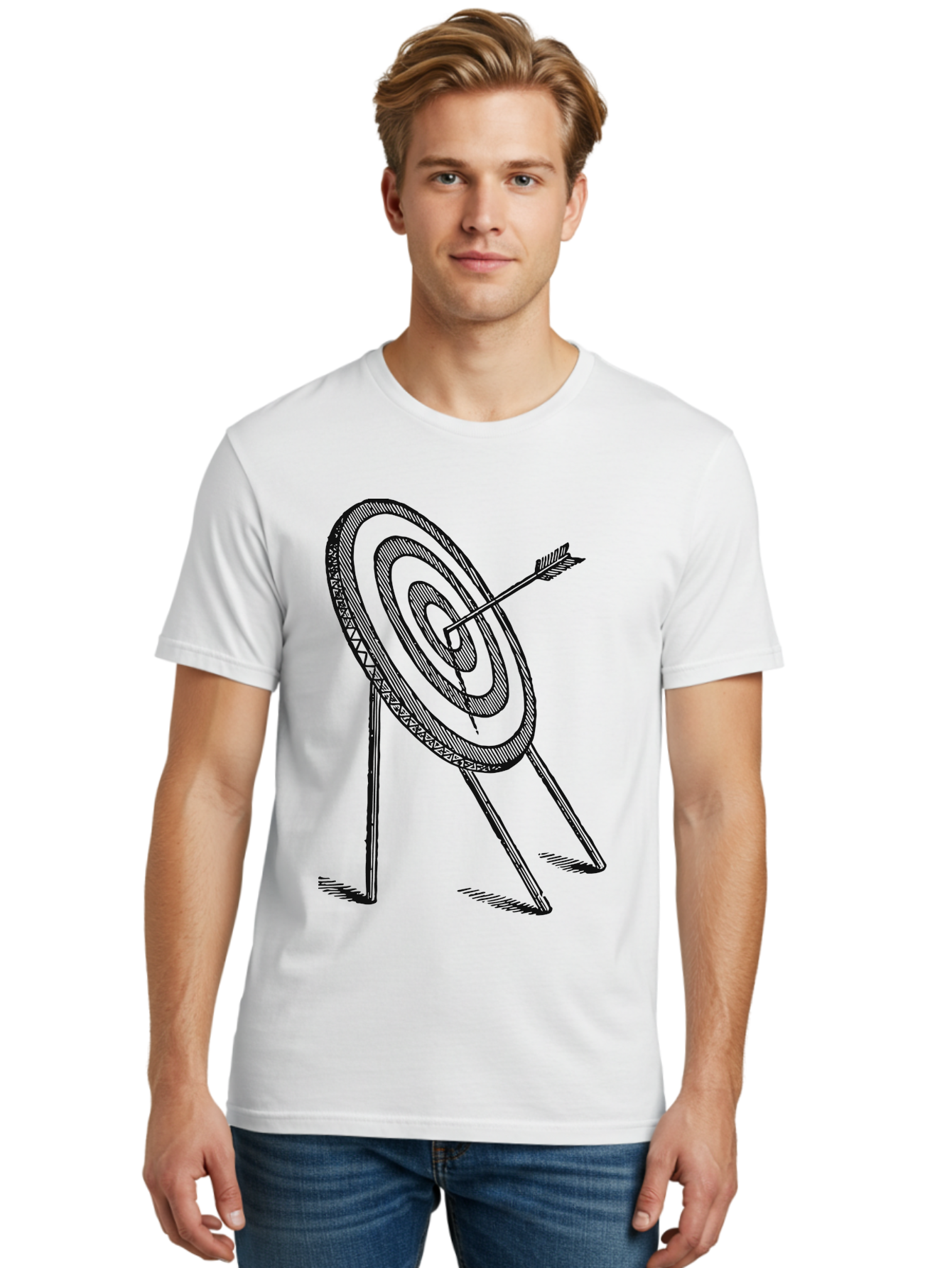 Point Of Impact Men'S Graphic Tee, 100% Cotton, Comfortable Casual Summer Wear, Machine Washable, Target Practice, Archery Skills, Direct Hit, Precision Shooting, Bullseye, Focused Aim, Arrow In Target, Goal Achievement, Success Symbol Aae583