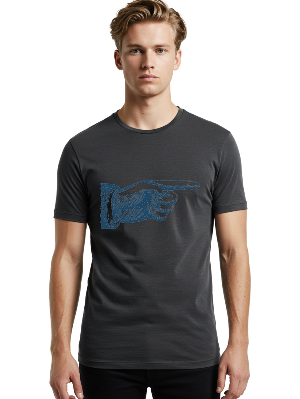Pointing Finger Men'S Graphic Tee, 100% Cotton, Comfortable Casual Summer Wear, Machine Washable, Hand Pointing, Finger Pointing, Direction Indicator, Gesture, Illustration, Hand Gesture, Pointing Finger, Direction Sign Aae584