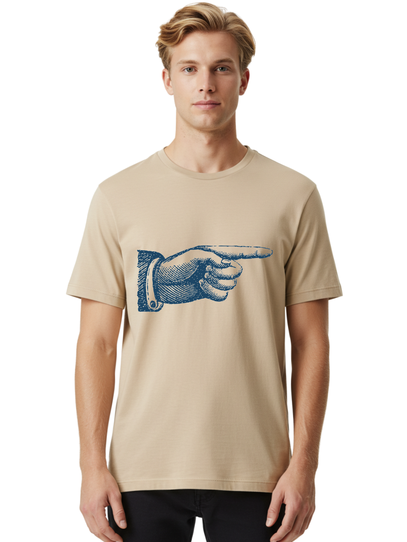 Pointing Finger Men'S Graphic Tee, 100% Cotton, Comfortable Casual Summer Wear, Machine Washable, Hand Pointing, Finger Pointing, Direction Indicator, Gesture, Illustration, Hand Gesture, Pointing Finger, Direction Sign Aae584