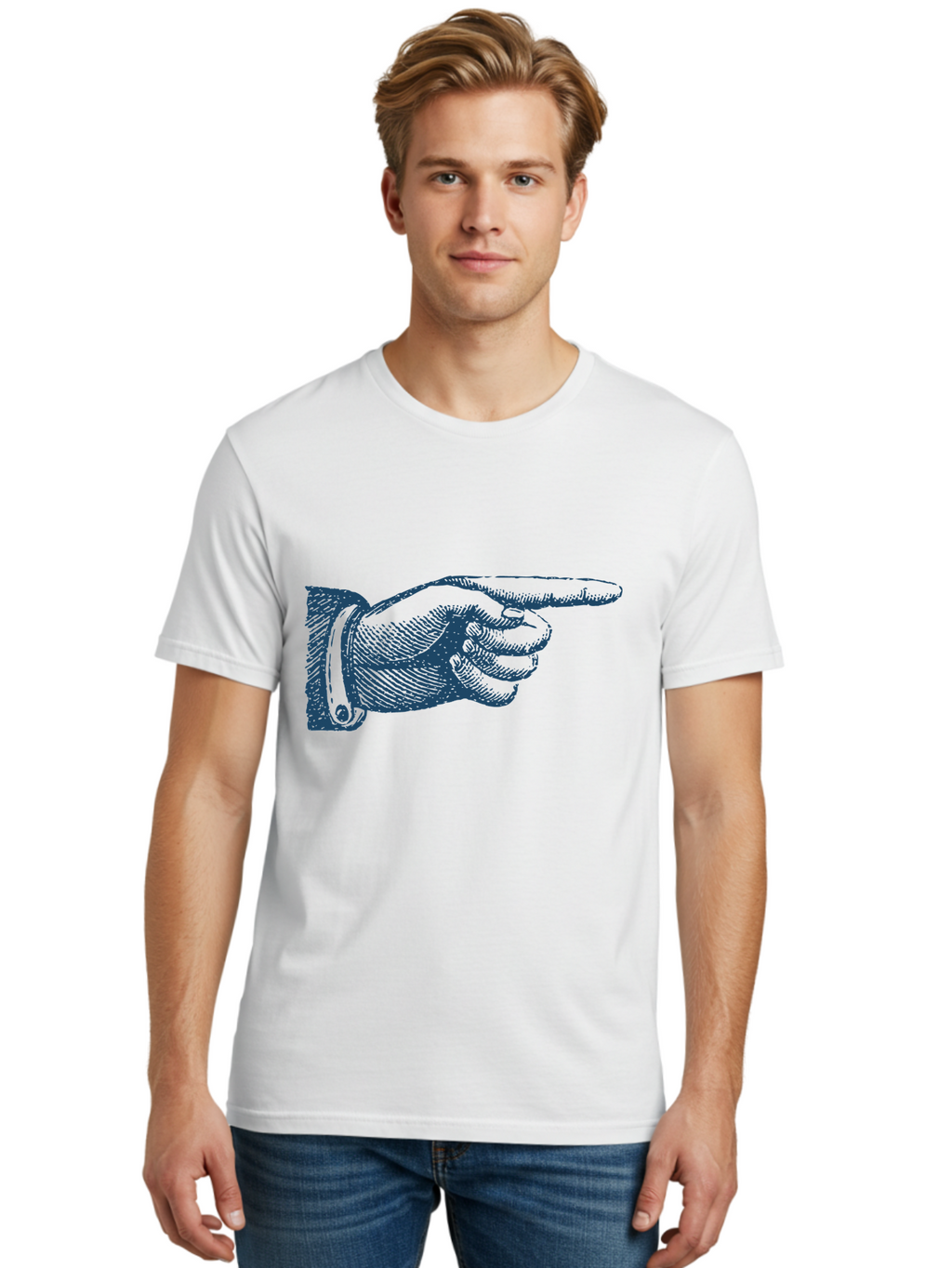 Pointing Finger Men'S Graphic Tee, 100% Cotton, Comfortable Casual Summer Wear, Machine Washable, Hand Pointing, Finger Pointing, Direction Indicator, Gesture, Illustration, Hand Gesture, Pointing Finger, Direction Sign Aae584