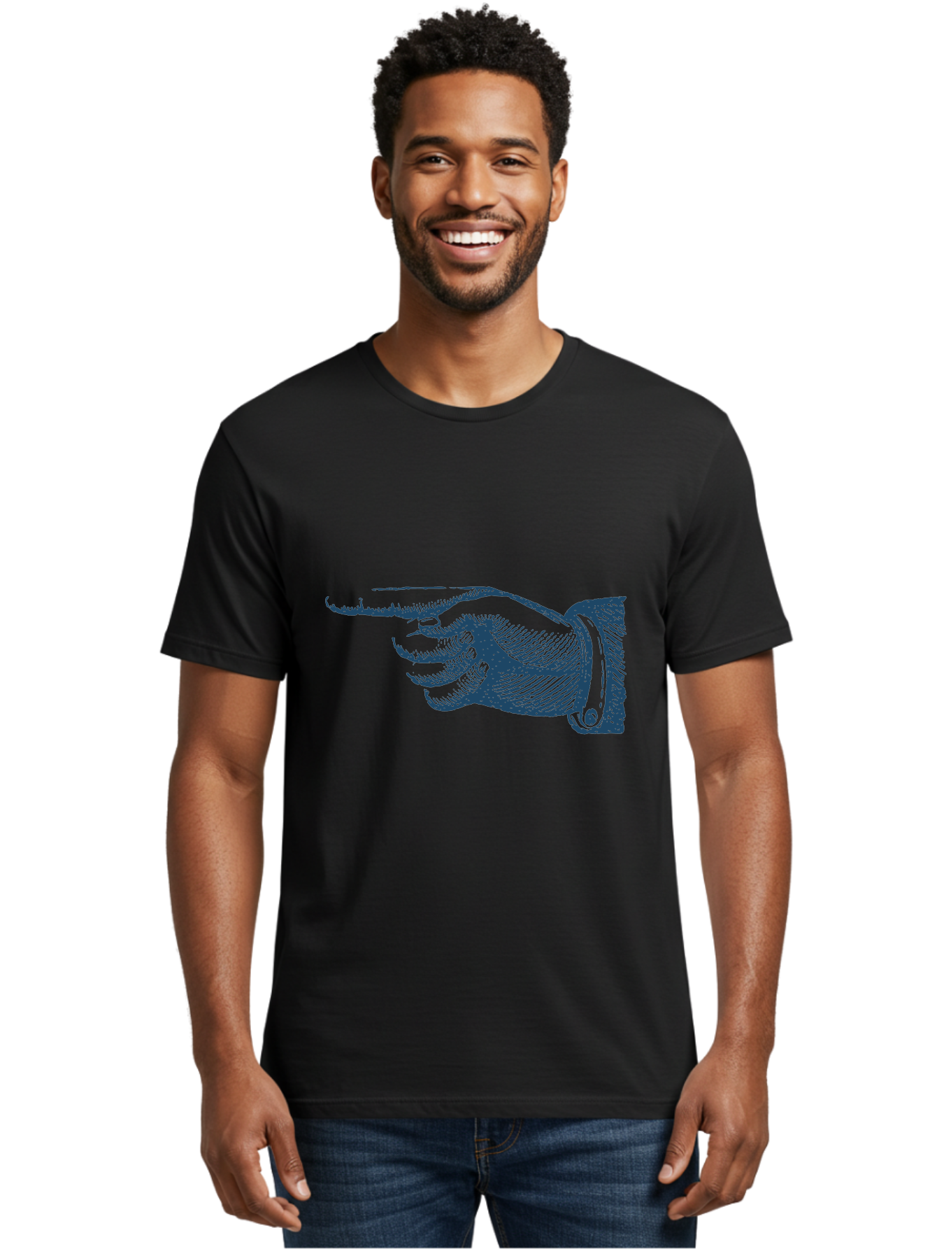 Pointing Finger 2 Men'S Graphic Tee, 100% Cotton, Comfortable Casual Summer Wear, Machine Washable, Hand Pointing, Index Finger Extended, Vintage Illustration, Pointing Gesture, Illustration Art, Classic Design, Direction Indicator, Aae585