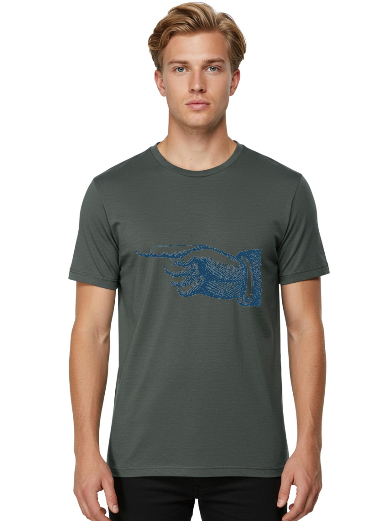 Pointing Finger 2 Men'S Graphic Tee, 100% Cotton, Comfortable Casual Summer Wear, Machine Washable, Hand Pointing, Index Finger Extended, Vintage Illustration, Pointing Gesture, Illustration Art, Classic Design, Direction Indicator, Aae585