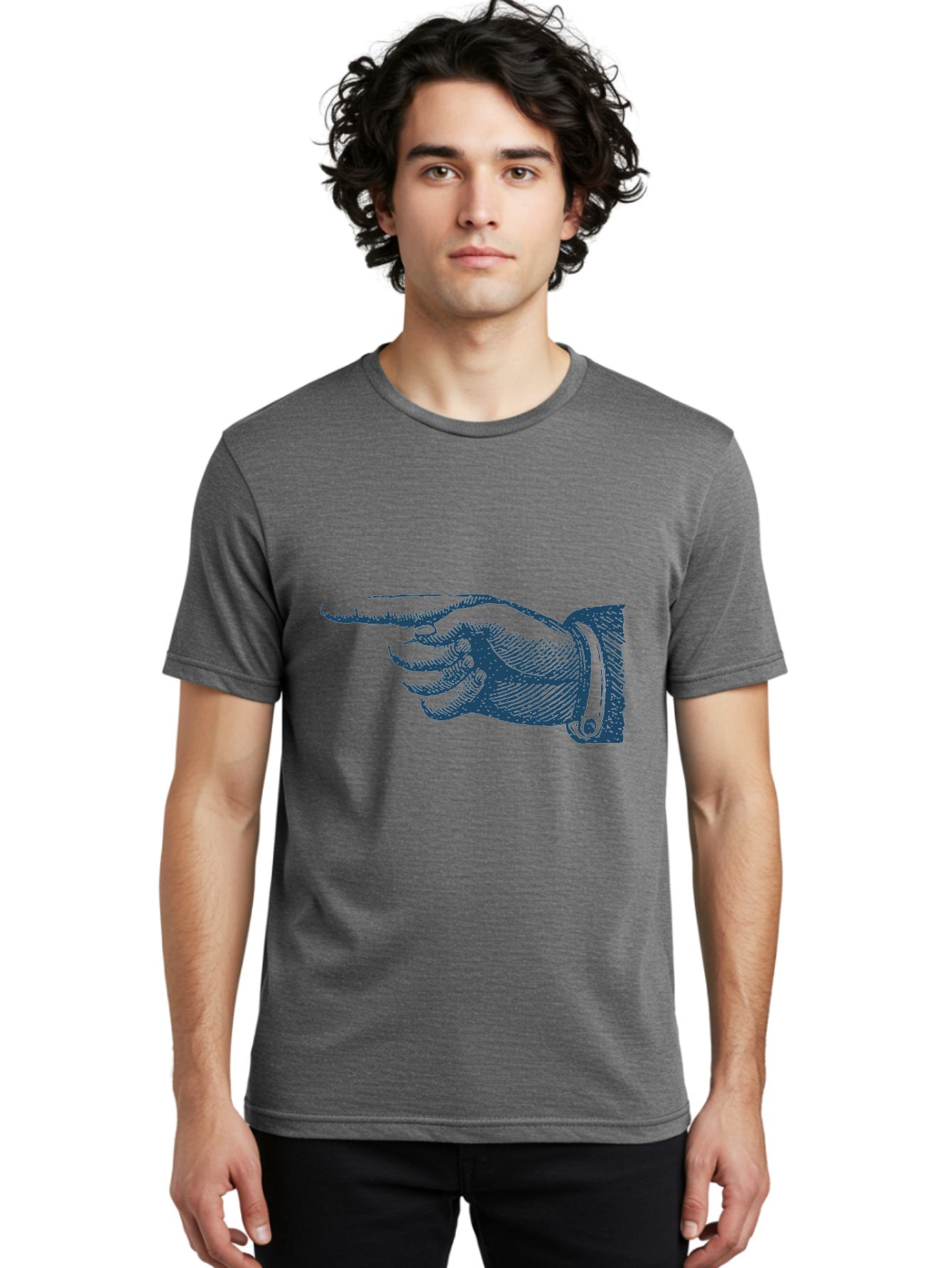 Pointing Finger 2 Men'S Graphic Tee, 100% Cotton, Comfortable Casual Summer Wear, Machine Washable, Hand Pointing, Index Finger Extended, Vintage Illustration, Pointing Gesture, Illustration Art, Classic Design, Direction Indicator, Aae585