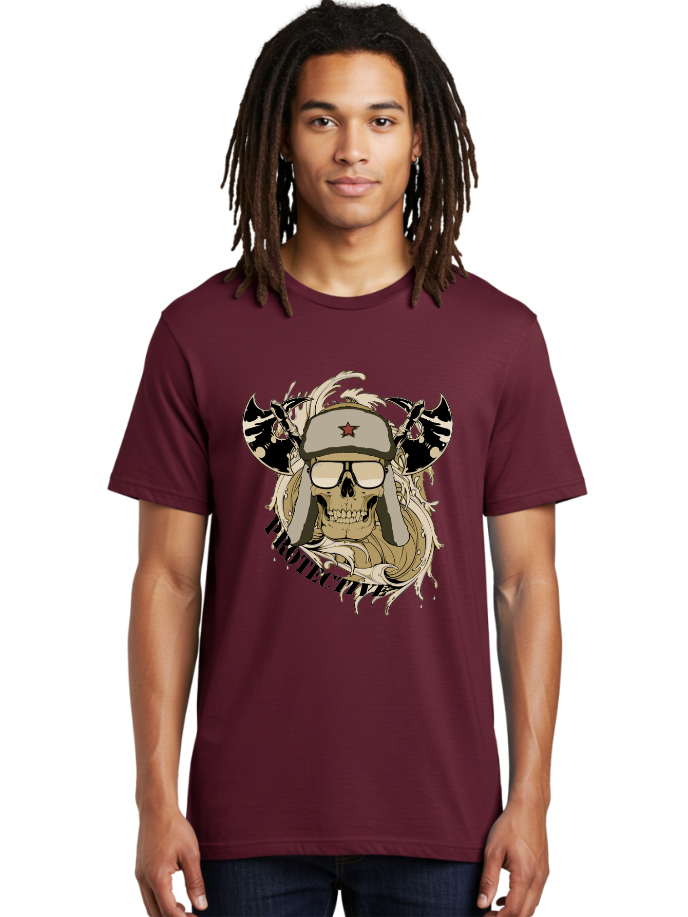 Proactive War Skull Men'S Graphic Tee, 100% Cotton, Comfortable Casual Summer Wear, Machine Washable, Skull Wearing Sunglasses, Futuristic Illustration, Fantasy Art, Edgy Design, Skull Art, Grunge Style, Punk Rock Aesthetic, Rebellious Vibe Aae588