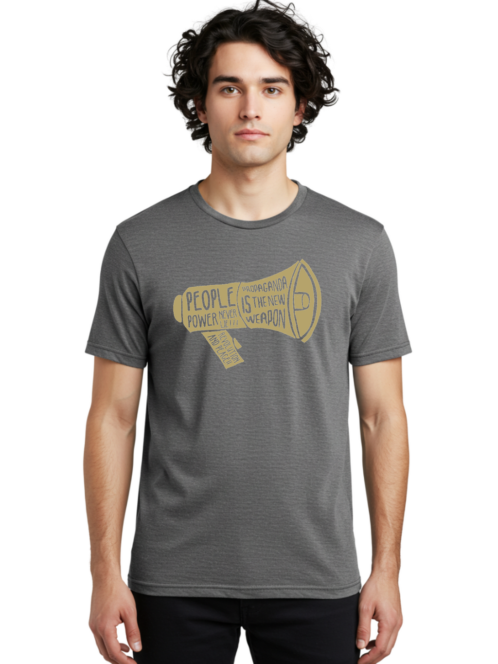 Propaganda Men'S Graphic Tee, 100% Cotton, Comfortable Casual Summer Wear, Machine Washable, Megaphone Illustration, Protest And Activism, People Power, Propaganda, Manipulation, Social Commentary, Bold Typography, Protest Signs, Aae589
