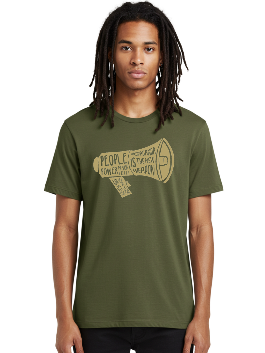 Propaganda Men'S Graphic Tee, 100% Cotton, Comfortable Casual Summer Wear, Machine Washable, Megaphone Illustration, Protest And Activism, People Power, Propaganda, Manipulation, Social Commentary, Bold Typography, Protest Signs, Aae589