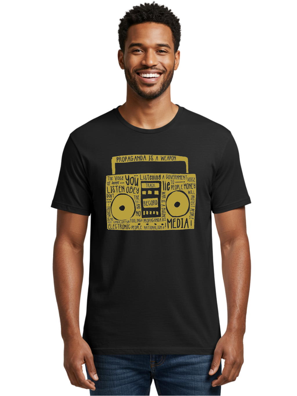 Propaganda Media Men'S Graphic Tee, 100% Cotton, Comfortable Casual Summer Wear, Machine Washable, Propaganda Is A Weapon, Government Controlled Media, Manipulation Through Media, Media Influence, Biased Information, Propaganda Machine, Aae590