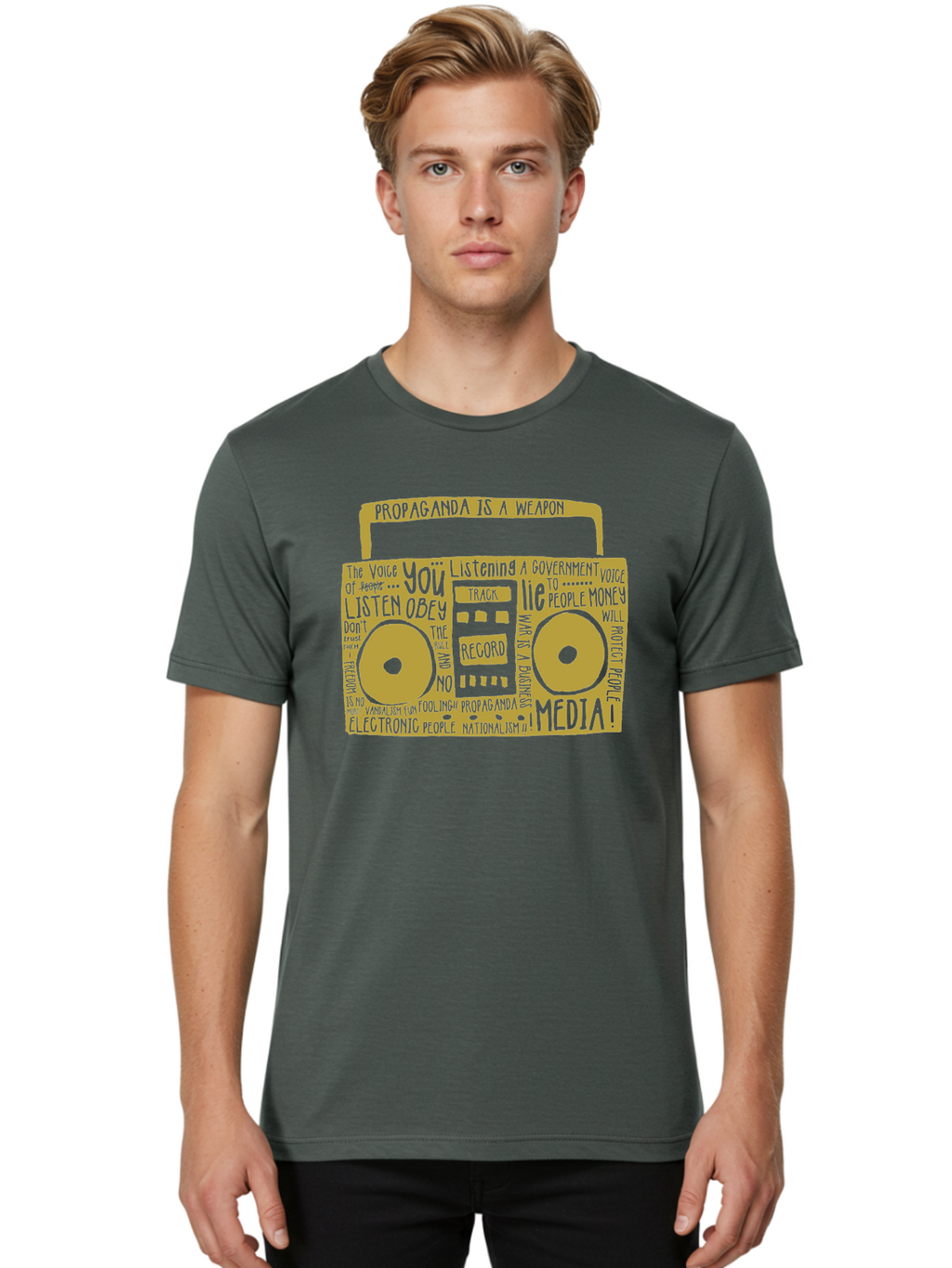 Propaganda Media Men'S Graphic Tee, 100% Cotton, Comfortable Casual Summer Wear, Machine Washable, Propaganda Is A Weapon, Government Controlled Media, Manipulation Through Media, Media Influence, Biased Information, Propaganda Machine, Aae590