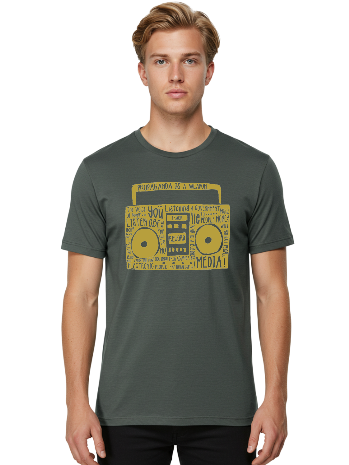 Propaganda Media Men'S Graphic Tee, 100% Cotton, Comfortable Casual Summer Wear, Machine Washable, Propaganda Is A Weapon, Government Controlled Media, Manipulation Through Media, Media Influence, Biased Information, Propaganda Machine, Aae590