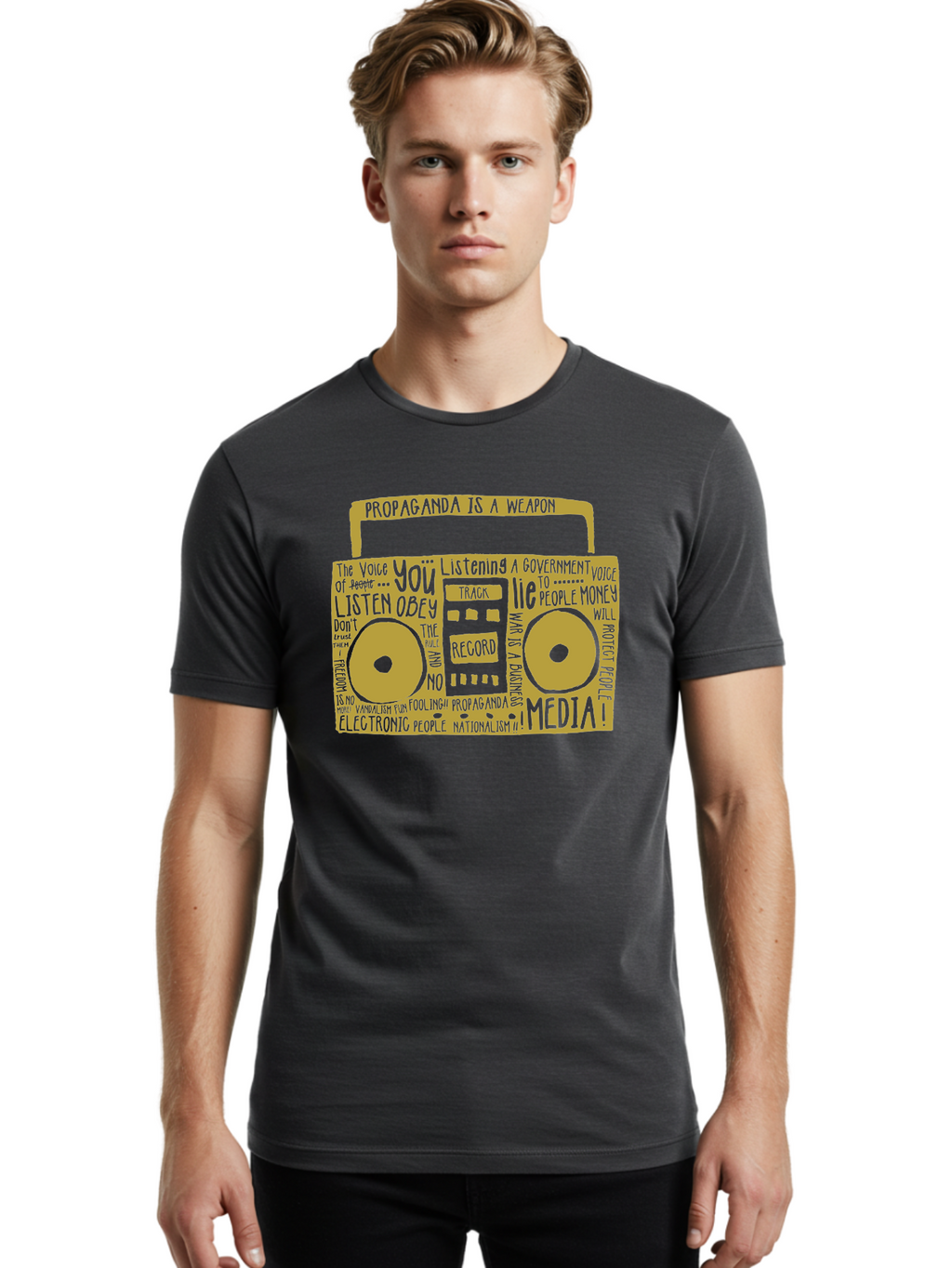 Propaganda Media Men'S Graphic Tee, 100% Cotton, Comfortable Casual Summer Wear, Machine Washable, Propaganda Is A Weapon, Government Controlled Media, Manipulation Through Media, Media Influence, Biased Information, Propaganda Machine, Aae590