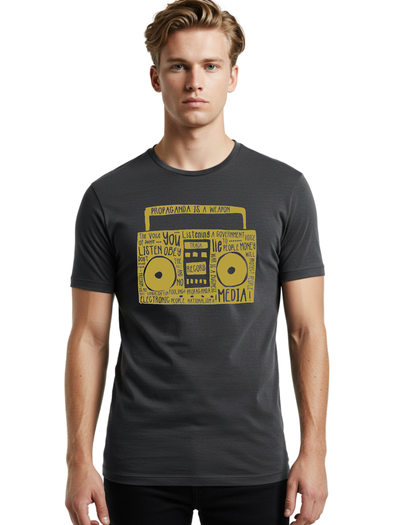 Propaganda Media Men'S Graphic Tee, 100% Cotton, Comfortable Casual Summer Wear, Machine Washable, Propaganda Is A Weapon, Government Controlled Media, Manipulation Through Media, Media Influence, Biased Information, Propaganda Machine, Aae590