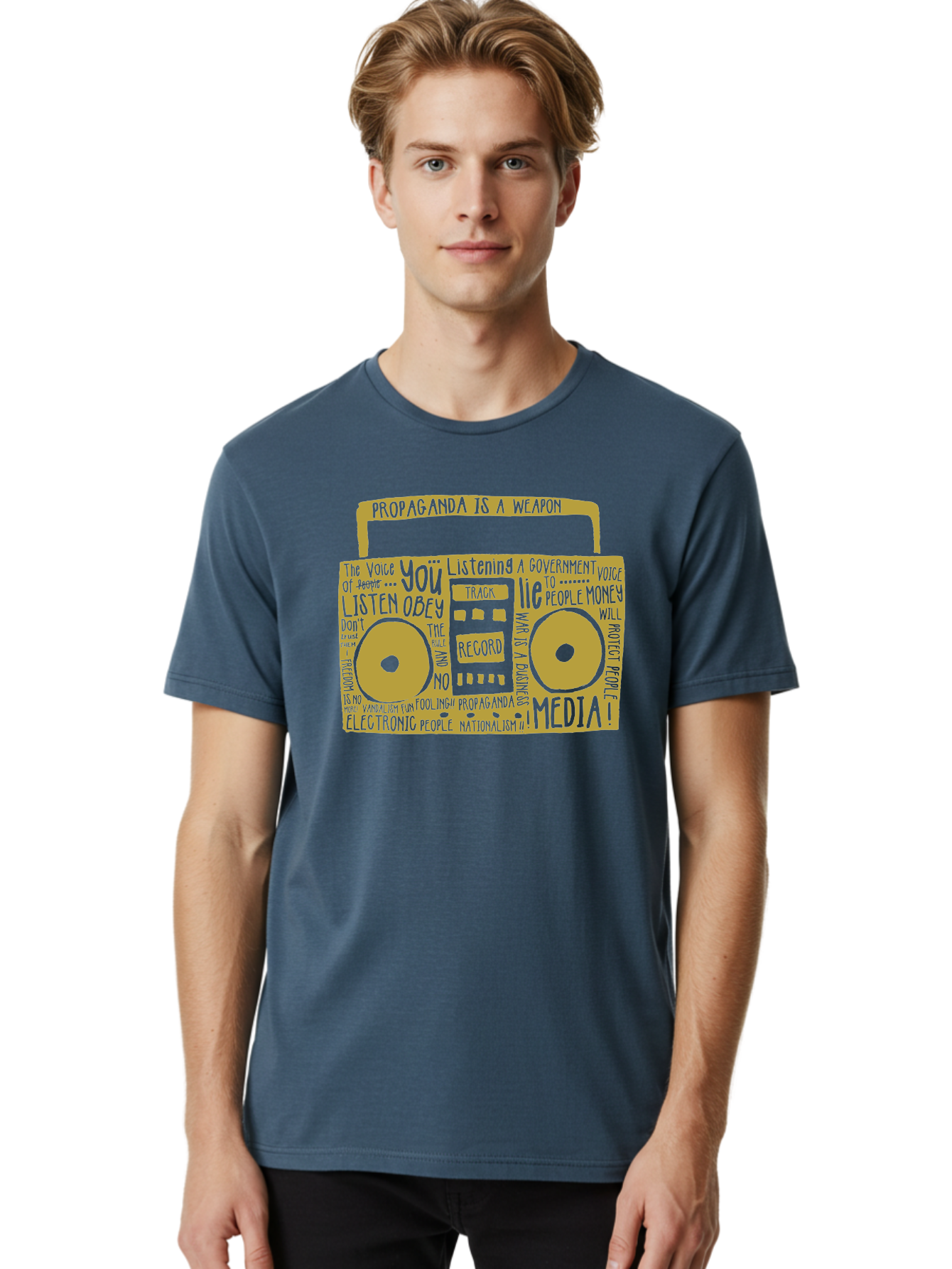 Propaganda Media Men'S Graphic Tee, 100% Cotton, Comfortable Casual Summer Wear, Machine Washable, Propaganda Is A Weapon, Government Controlled Media, Manipulation Through Media, Media Influence, Biased Information, Propaganda Machine, Aae590