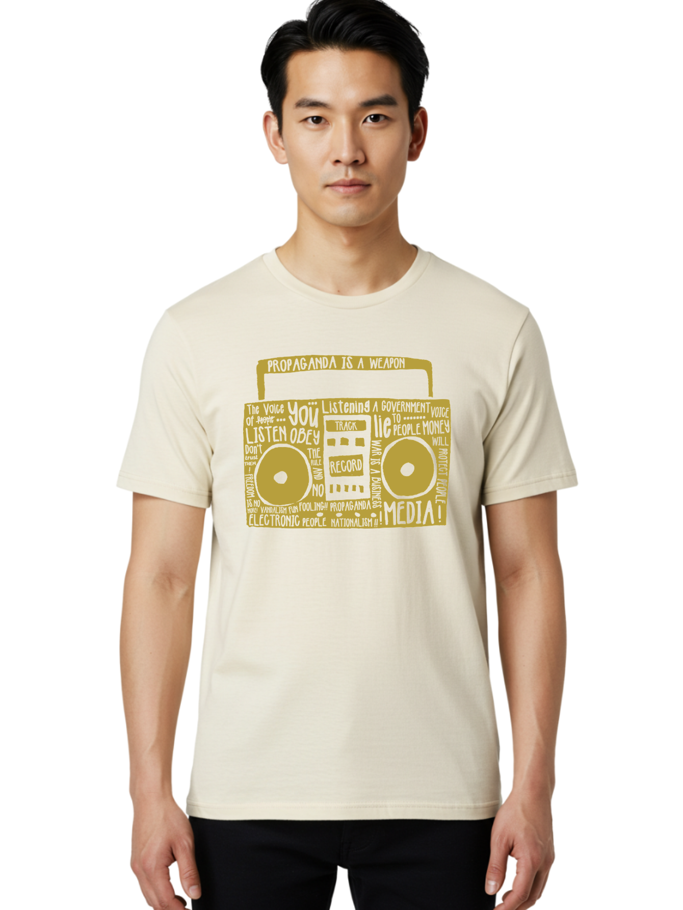 Propaganda Media Men'S Graphic Tee, 100% Cotton, Comfortable Casual Summer Wear, Machine Washable, Propaganda Is A Weapon, Government Controlled Media, Manipulation Through Media, Media Influence, Biased Information, Propaganda Machine, Aae590