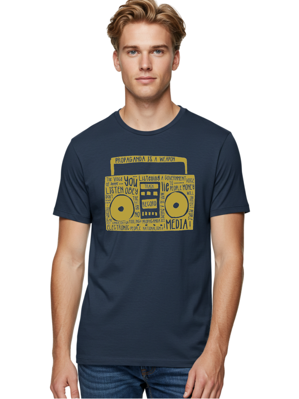 Propaganda Media Men'S Graphic Tee, 100% Cotton, Comfortable Casual Summer Wear, Machine Washable, Propaganda Is A Weapon, Government Controlled Media, Manipulation Through Media, Media Influence, Biased Information, Propaganda Machine, Aae590