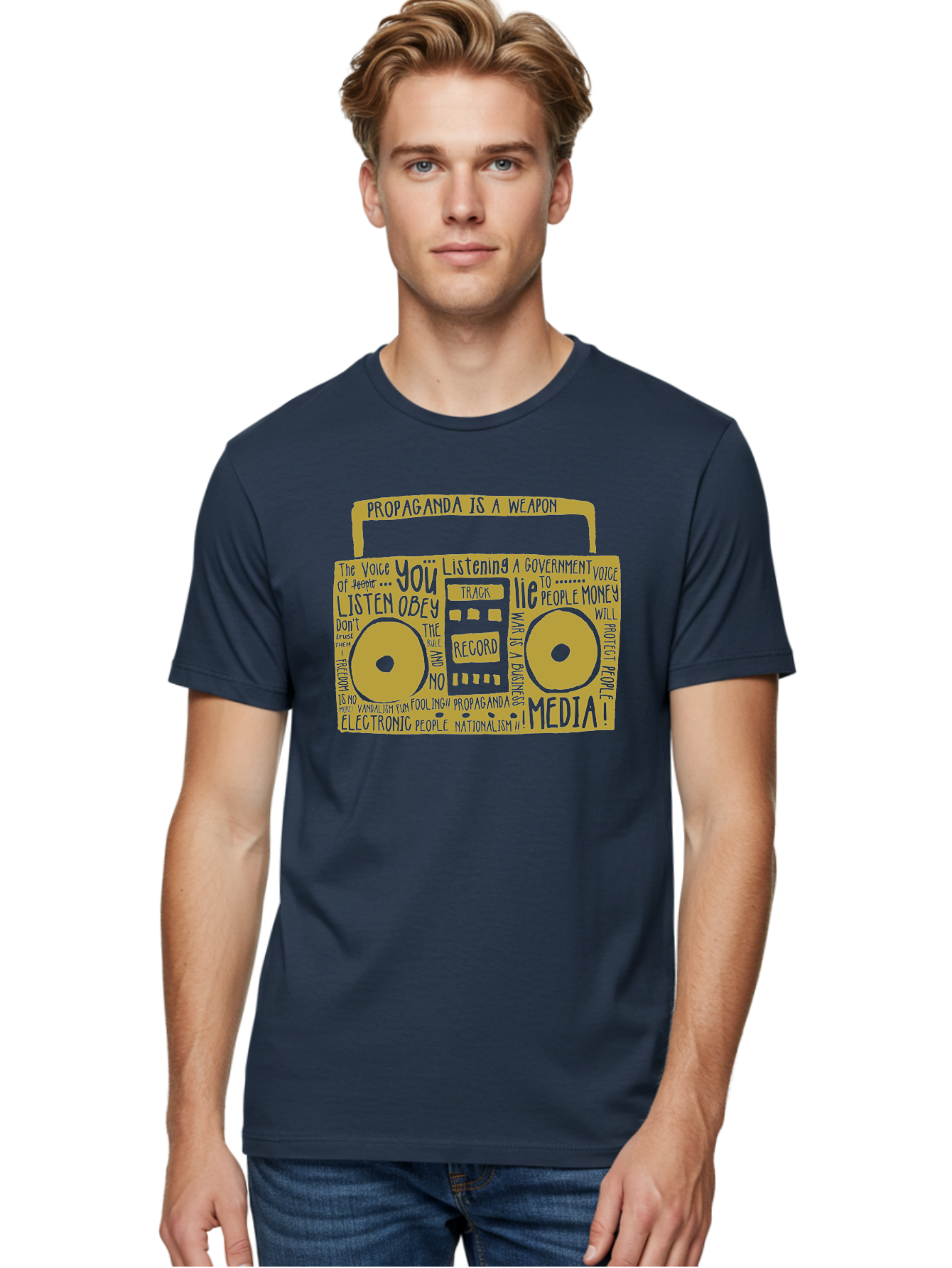 Propaganda Media Men'S Graphic Tee, 100% Cotton, Comfortable Casual Summer Wear, Machine Washable, Propaganda Is A Weapon, Government Controlled Media, Manipulation Through Media, Media Influence, Biased Information, Propaganda Machine, Aae590