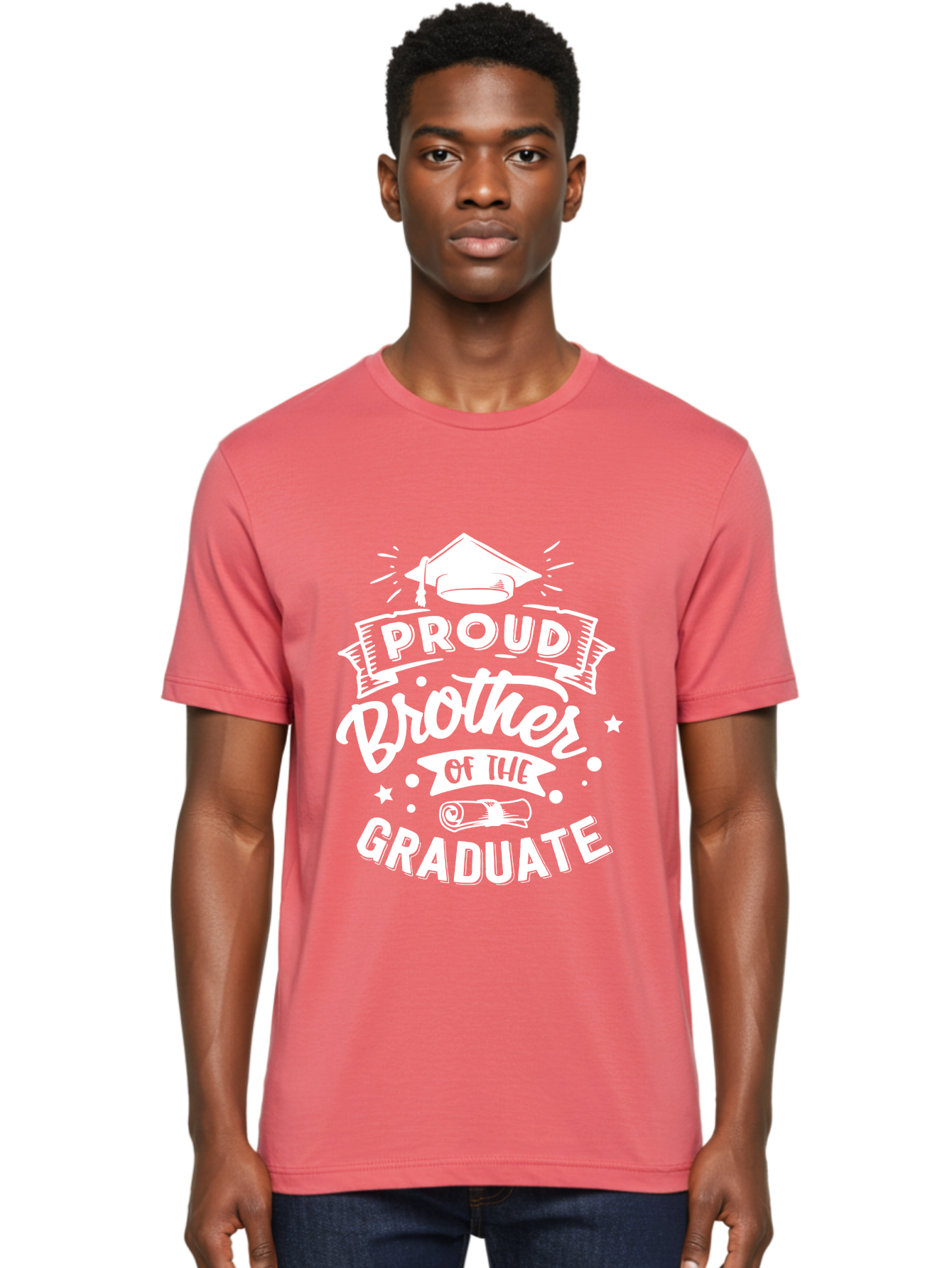 Proud Brother Of The Graduate - White Men'S Graphic Tee, 100% Cotton, Comfortable Casual Summer Wear, Machine Washable, Proud Brother, Graduate Design, Graduation Gift, Sibling Pride, Graduation Celebration, Family Achievement Aae591