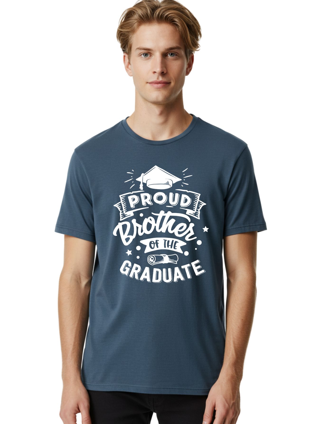 Proud Brother Of The Graduate - White Men'S Graphic Tee, 100% Cotton, Comfortable Casual Summer Wear, Machine Washable, Proud Brother, Graduate Design, Graduation Gift, Sibling Pride, Graduation Celebration, Family Achievement Aae591
