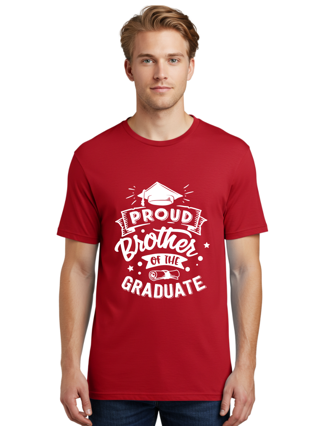Proud Brother Of The Graduate - White Men'S Graphic Tee, 100% Cotton, Comfortable Casual Summer Wear, Machine Washable, Proud Brother, Graduate Design, Graduation Gift, Sibling Pride, Graduation Celebration, Family Achievement Aae591