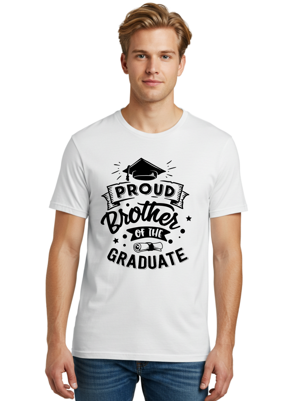 Proud Brother Of The Graduate Men'S Graphic Tee, 100% Cotton, Comfortable Casual Summer Wear, Machine Washable, Proud Brother, Graduate Design, Graduation Day, Proud Family, Sibling Love, Education Achievement, Graduate Sibling, Family Pride, Aae592