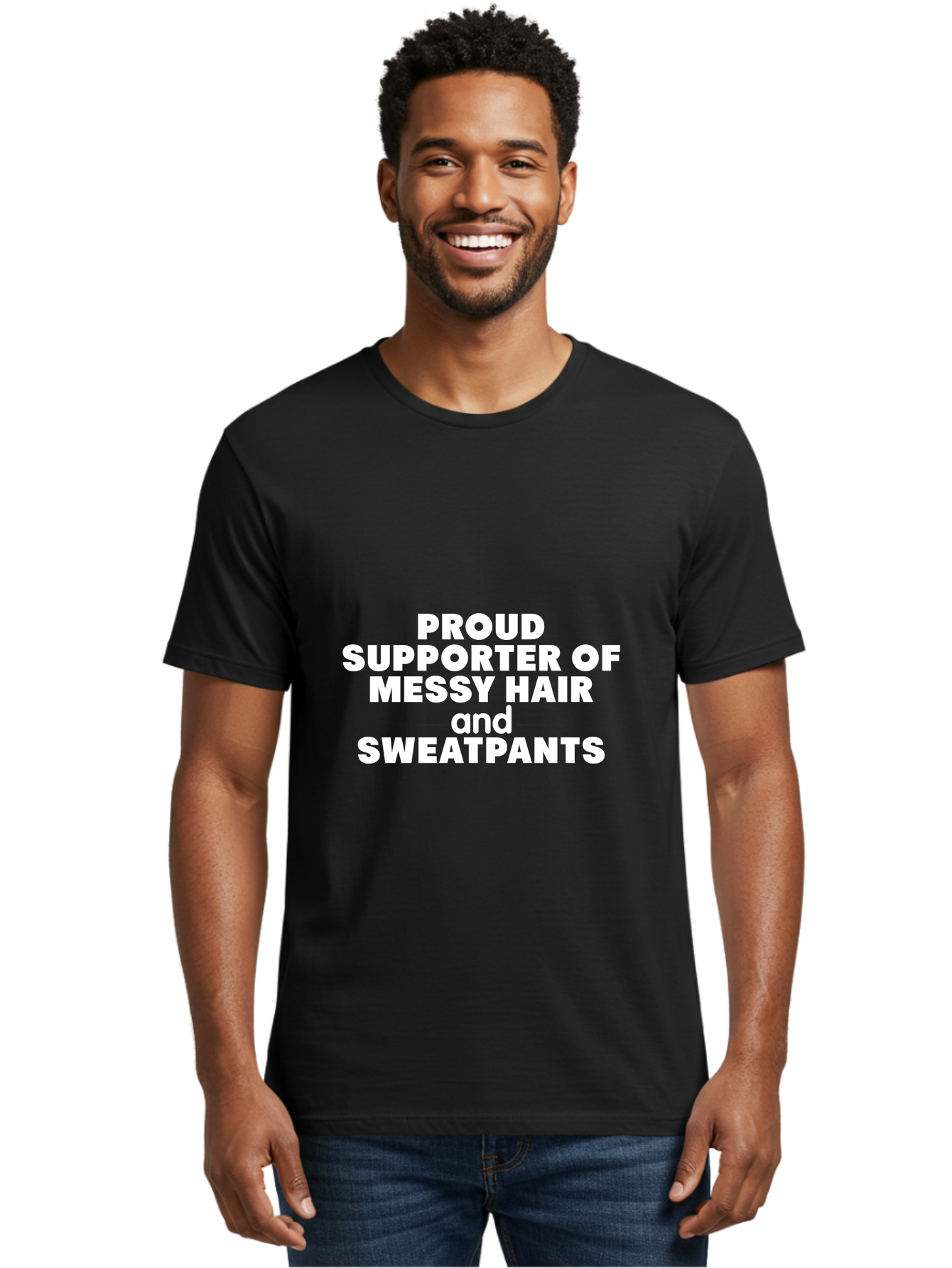 Proud Suportter Of Messy Men'S Graphic Tee, 100% Cotton, Comfortable Casual Summer Wear, Machine Washable, Messy Hair, Sweatpants, Casual Style, Relaxed Fashion, Comfort Clothing, Laid-Back Lifestyle, Humorous Expression, Confidence, Aae593