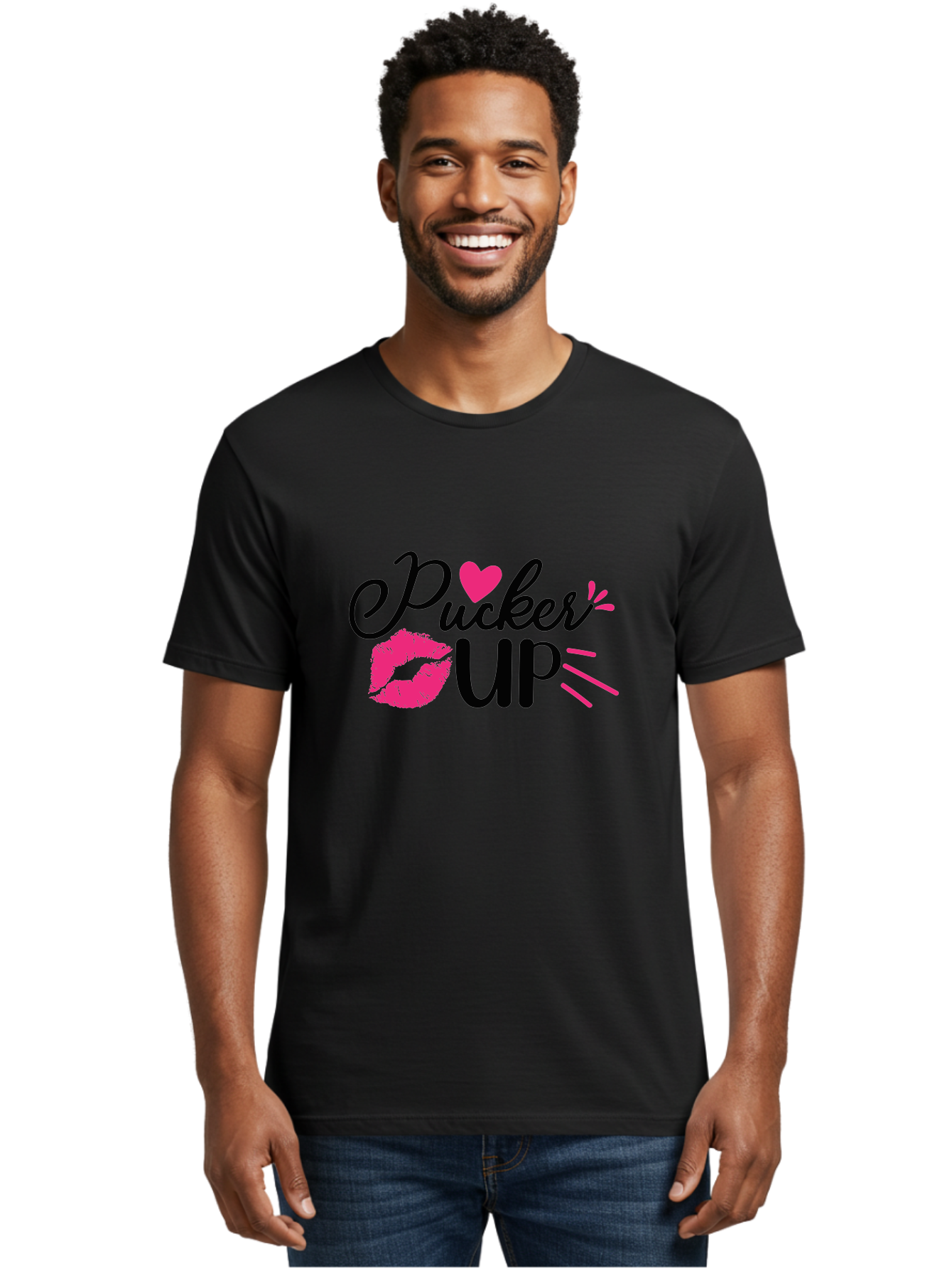 Pucker Up Men'S Graphic Tee, 100% Cotton, Comfortable Casual Summer Wear, Machine Washable, Pucker Up, Kiss Lips, Lipstick Kiss, Heart Shape, Love Symbol, Romantic Gesture, Playful Phrase, Bold Typography Aae596
