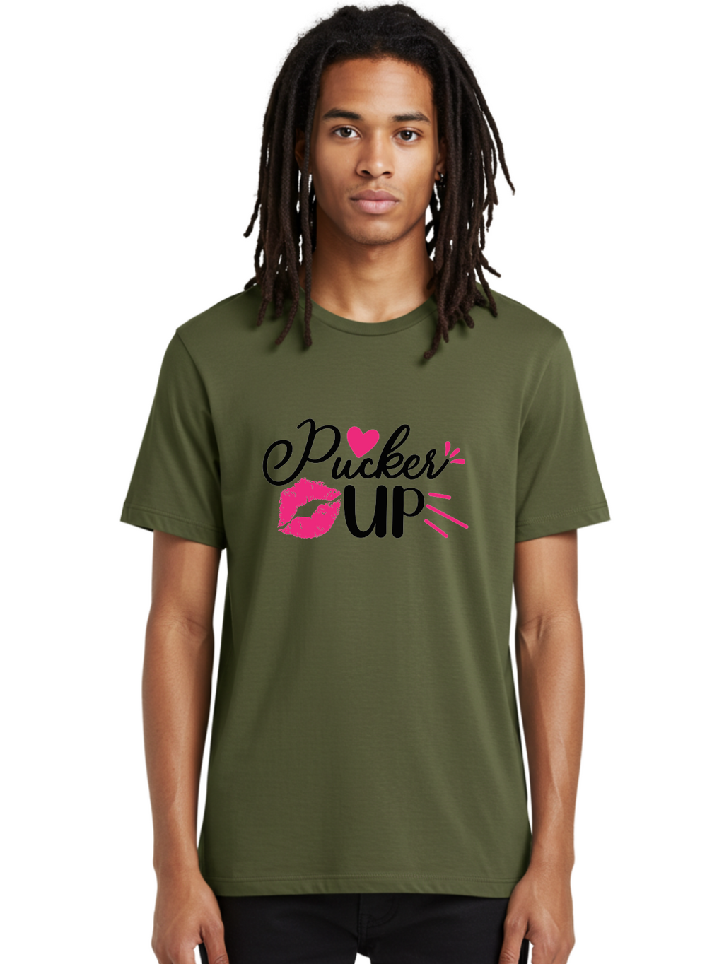 Pucker Up Men'S Graphic Tee, 100% Cotton, Comfortable Casual Summer Wear, Machine Washable, Pucker Up, Kiss Lips, Lipstick Kiss, Heart Shape, Love Symbol, Romantic Gesture, Playful Phrase, Bold Typography Aae596
