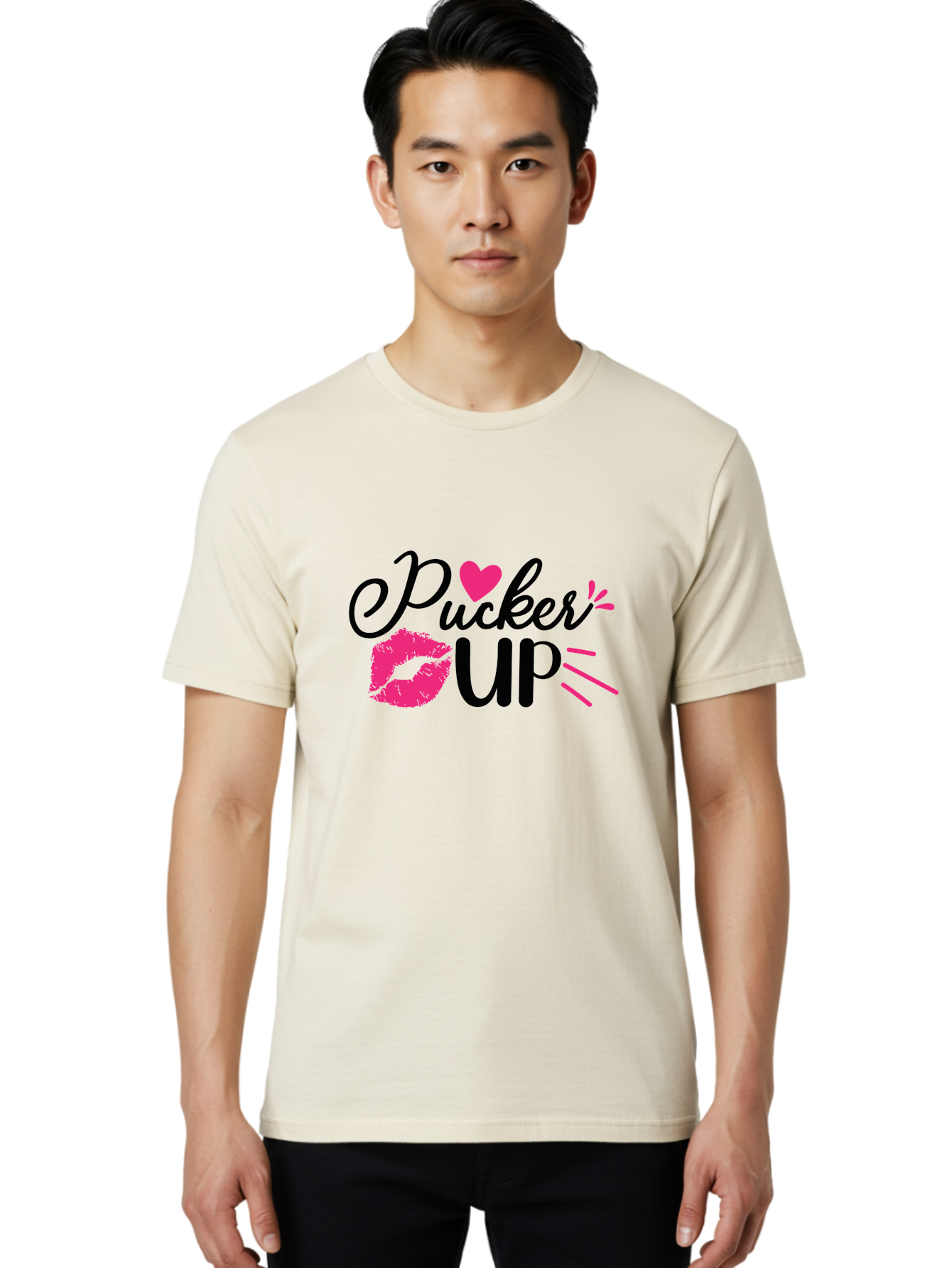 Pucker Up Men'S Graphic Tee, 100% Cotton, Comfortable Casual Summer Wear, Machine Washable, Pucker Up, Kiss Lips, Lipstick Kiss, Heart Shape, Love Symbol, Romantic Gesture, Playful Phrase, Bold Typography Aae596