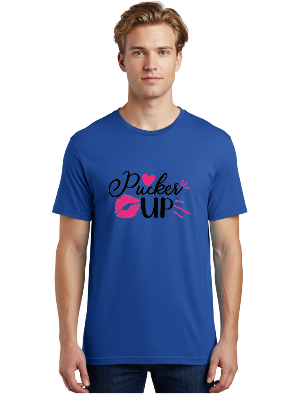 Pucker Up Men'S Graphic Tee, 100% Cotton, Comfortable Casual Summer Wear, Machine Washable, Pucker Up, Kiss Lips, Lipstick Kiss, Heart Shape, Love Symbol, Romantic Gesture, Playful Phrase, Bold Typography Aae596
