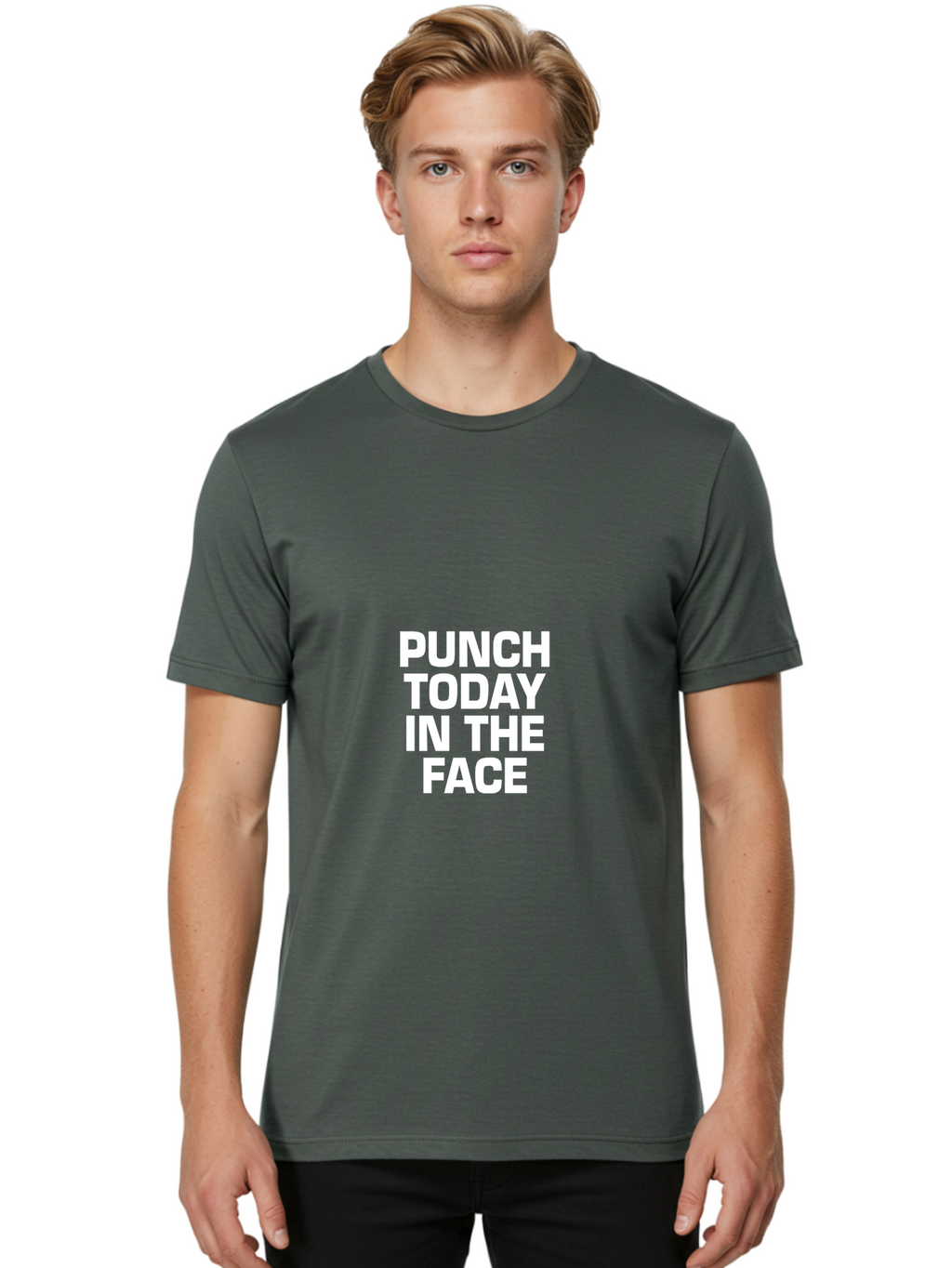 Punch Today In The Face Men'S Graphic Tee, 100% Cotton, Comfortable Casual Summer Wear, Machine Washable, Motivational Quote, Punch Today In The Face, Bold Typography, White Text, Inspirational Phrase, Modern Design, Strong Statement, Aae600