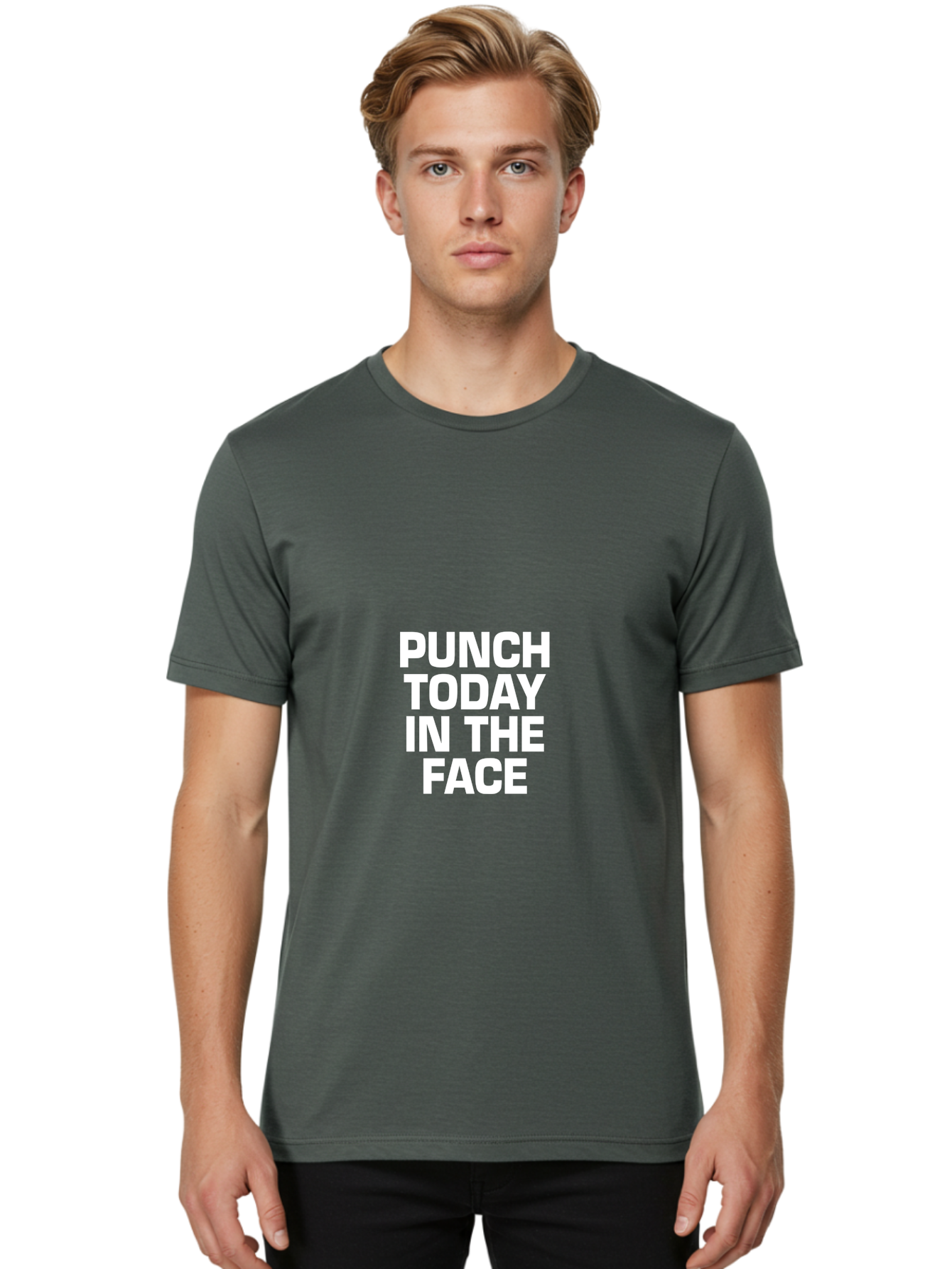 Punch Today In The Face Men'S Graphic Tee, 100% Cotton, Comfortable Casual Summer Wear, Machine Washable, Motivational Quote, Punch Today In The Face, Bold Typography, White Text, Inspirational Phrase, Modern Design, Strong Statement, Aae600