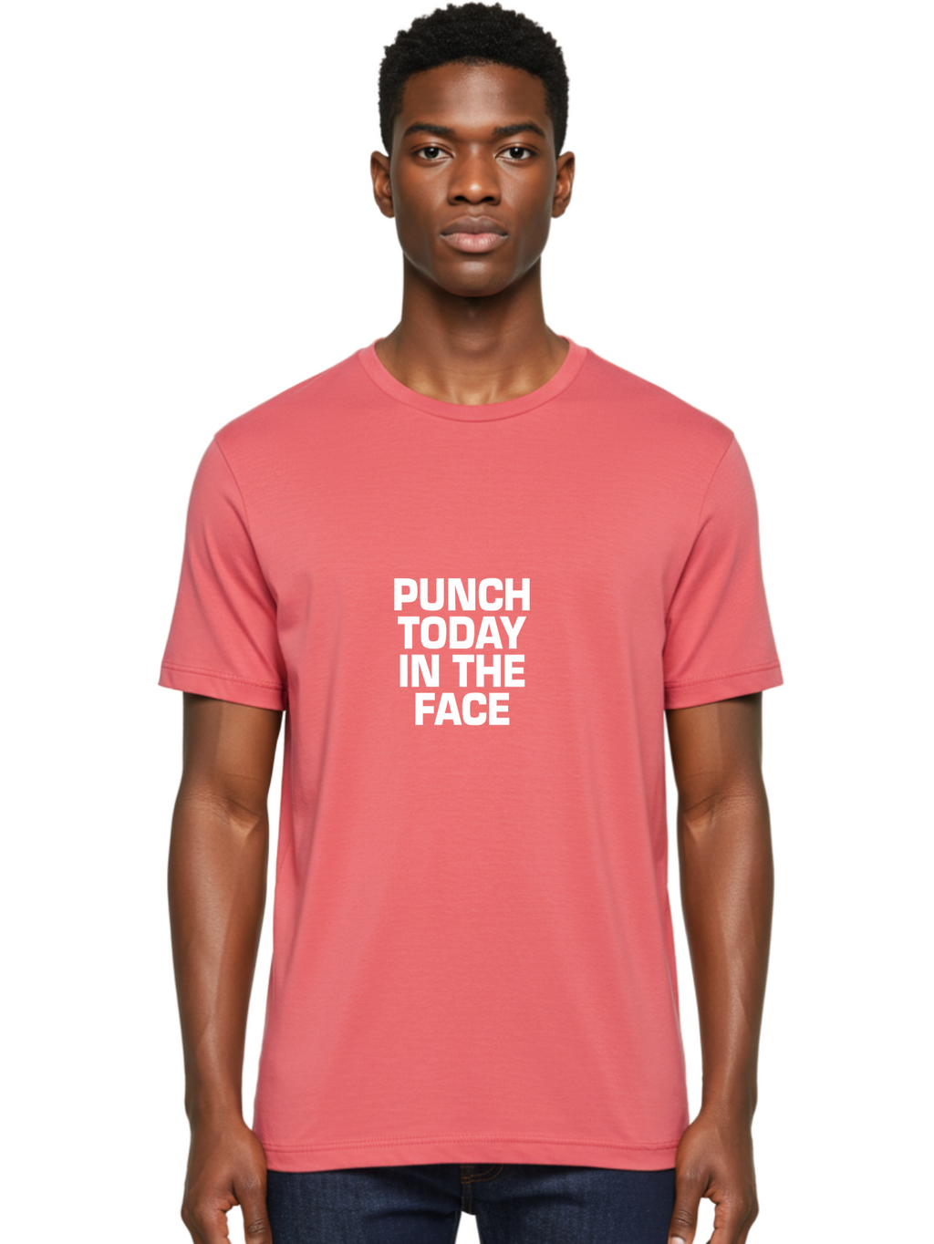 Punch Today In The Face Men'S Graphic Tee, 100% Cotton, Comfortable Casual Summer Wear, Machine Washable, Motivational Quote, Punch Today In The Face, Bold Typography, White Text, Inspirational Phrase, Modern Design, Strong Statement, Aae600