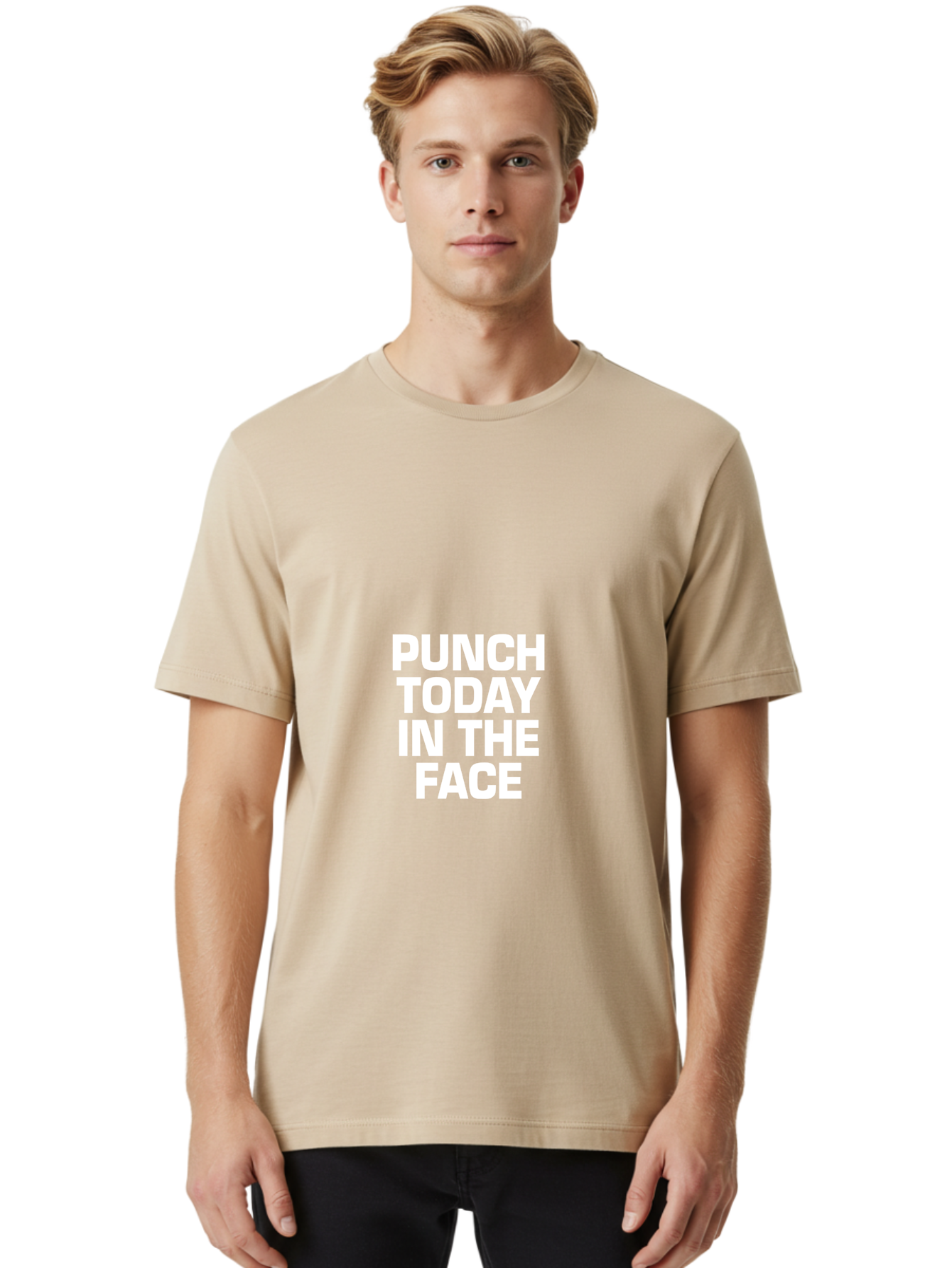 Punch Today In The Face Men'S Graphic Tee, 100% Cotton, Comfortable Casual Summer Wear, Machine Washable, Motivational Quote, Punch Today In The Face, Bold Typography, White Text, Inspirational Phrase, Modern Design, Strong Statement, Aae600