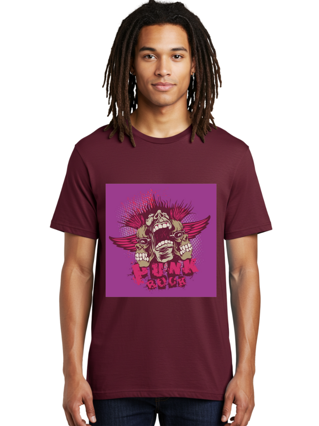 Punk Rock Men'S Graphic Tee, 100% Cotton, Comfortable Casual Summer Wear, Machine Washable, Punk Rock, Screaming Skulls, Mohawk Hair, Punk Style, Grunge Aesthetic, Bold Graphics, Skull Art, Edgy Design, Alternative Culture, Punk Fashion Aae601